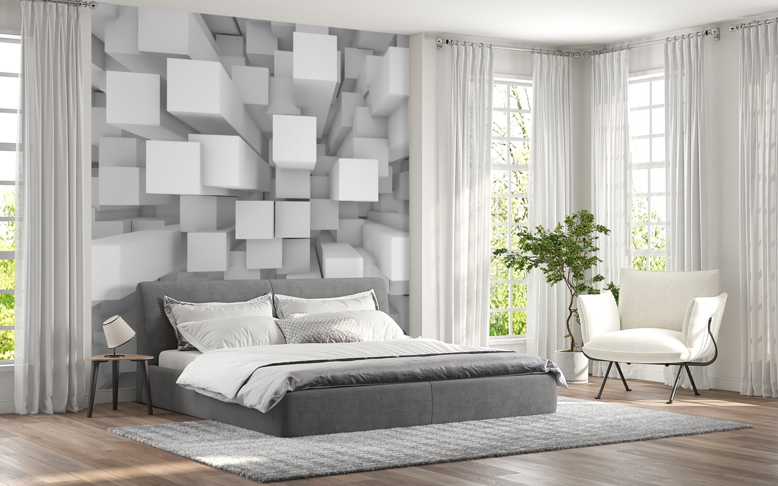 Papier peint parallélépipèdes blancs tridimensionnels