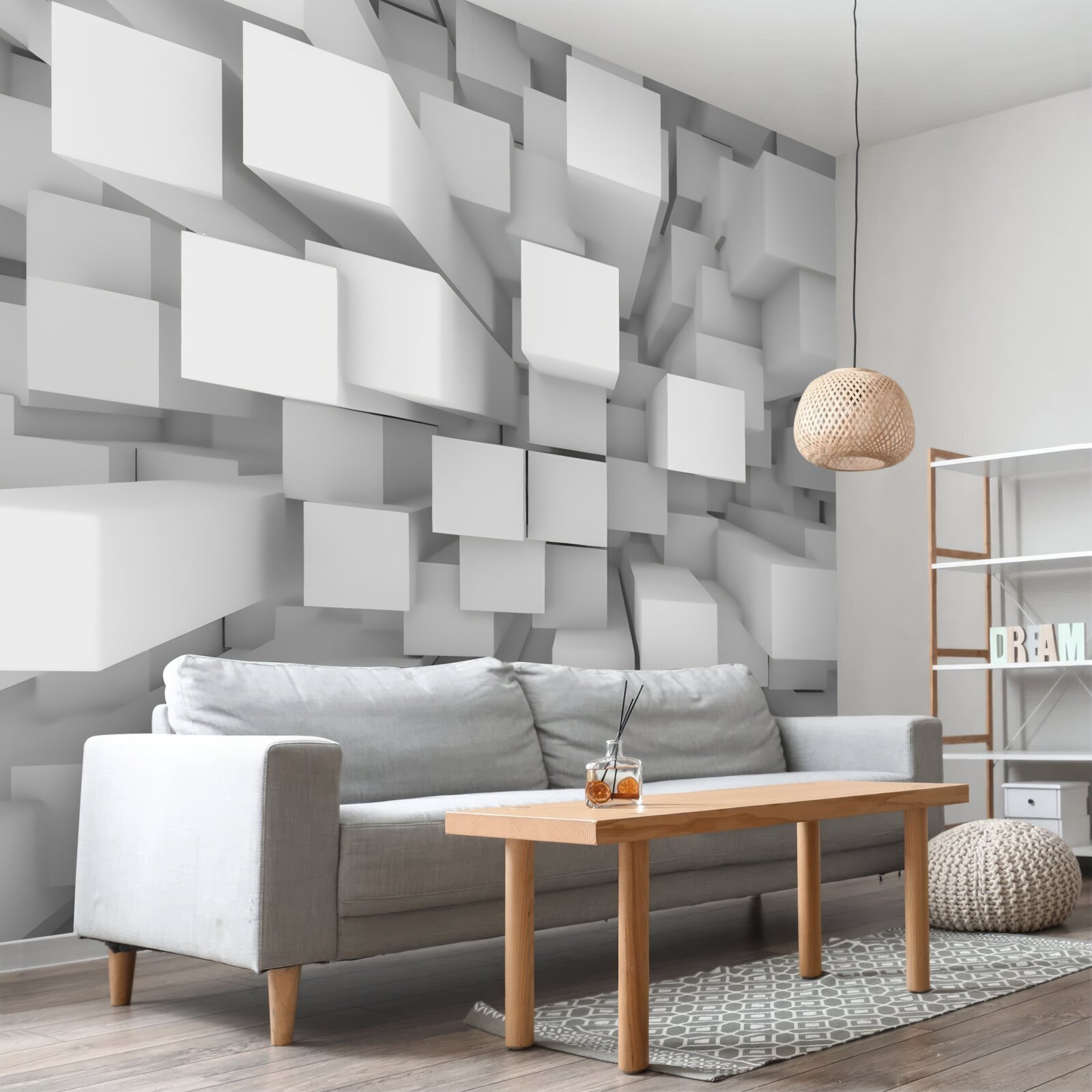 Papier peint parallélépipèdes blancs tridimensionnels