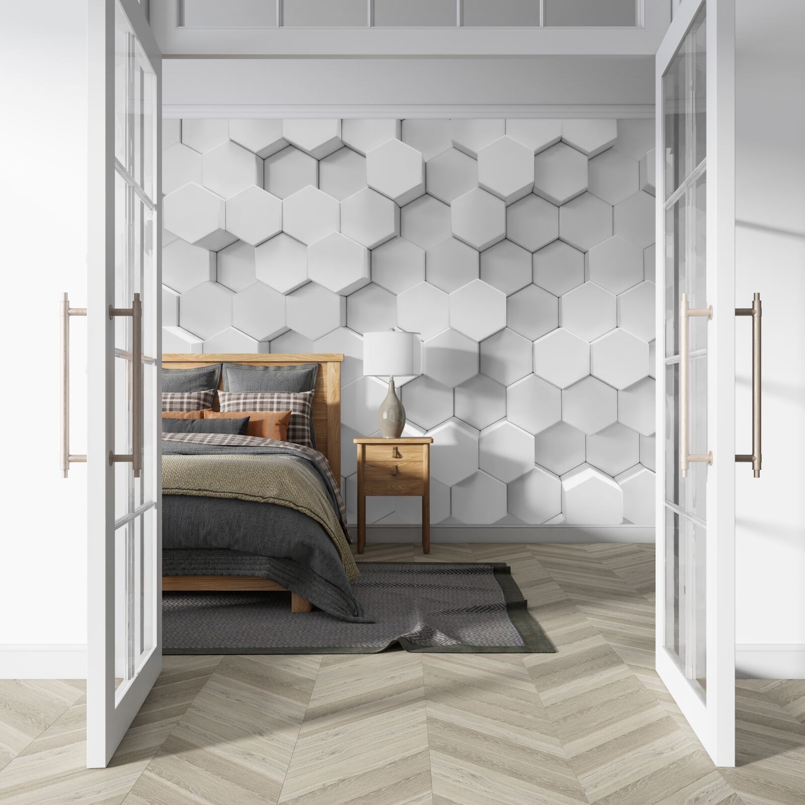 Papier peint de nombreux hexagones blancs