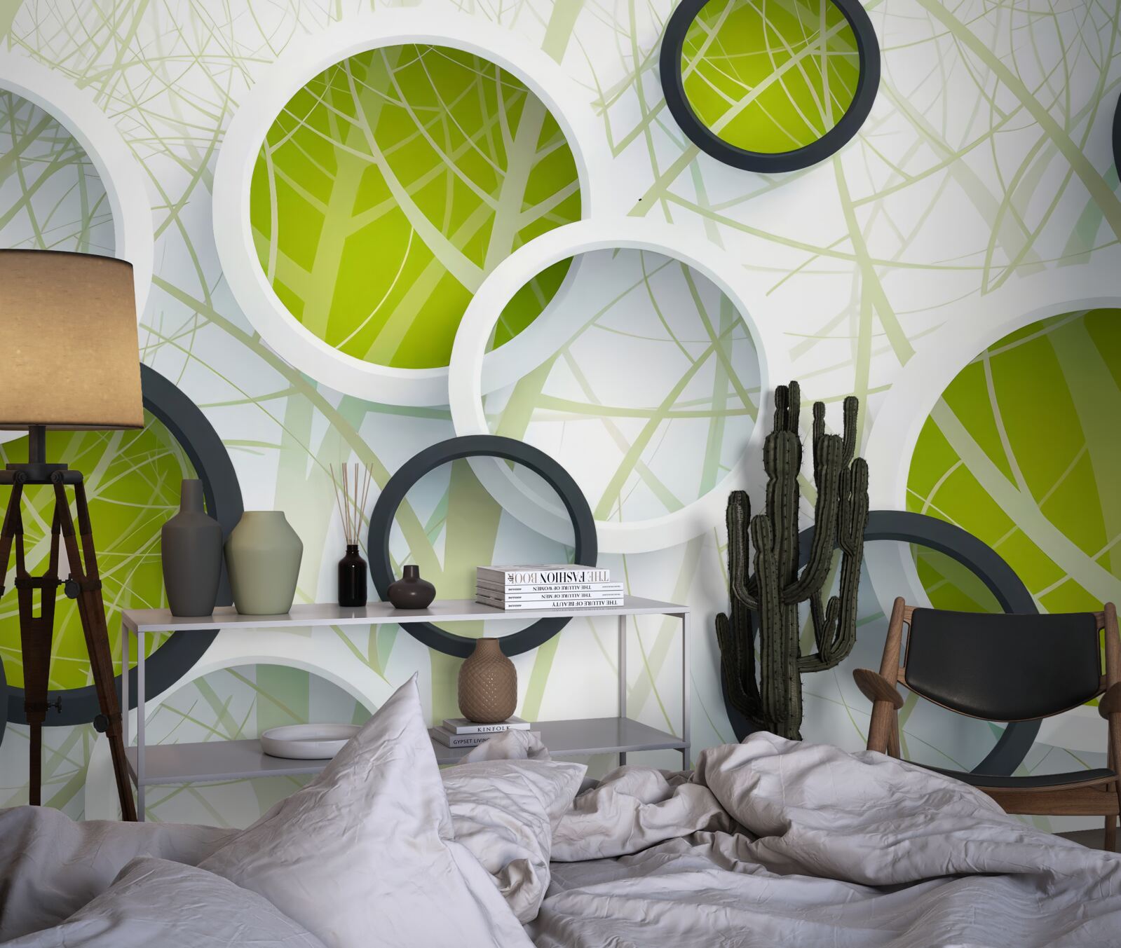 Papier peint fond composé de grands cercles noirs et blancs