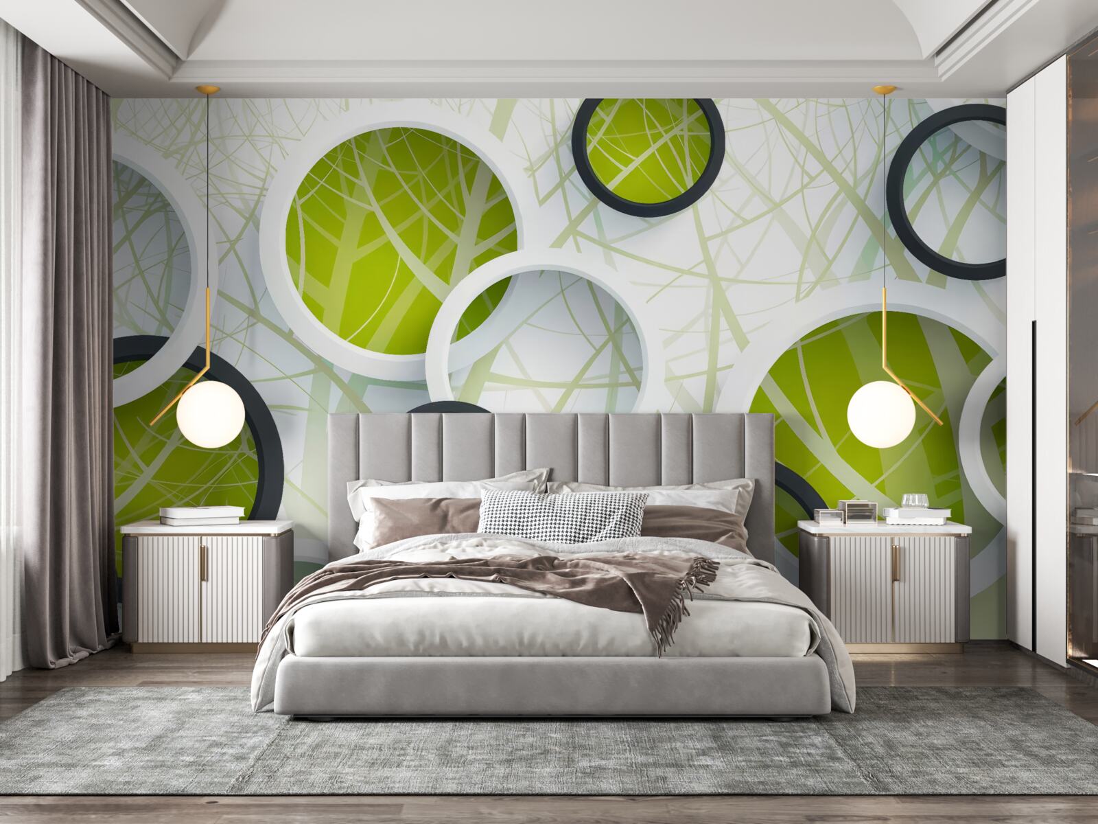 Papier peint fond composé de grands cercles noirs et blancs