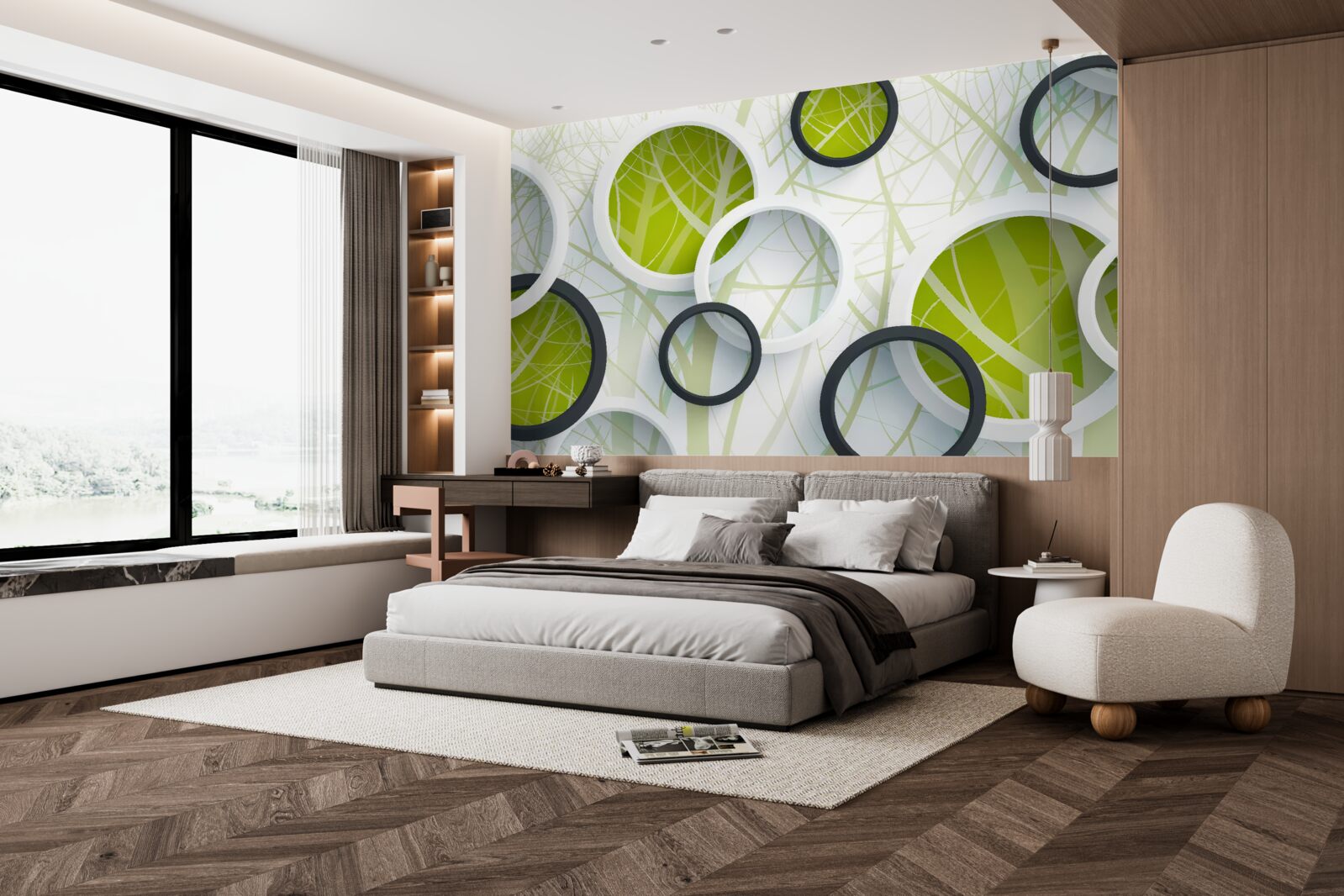 Papier peint fond composé de grands cercles noirs et blancs