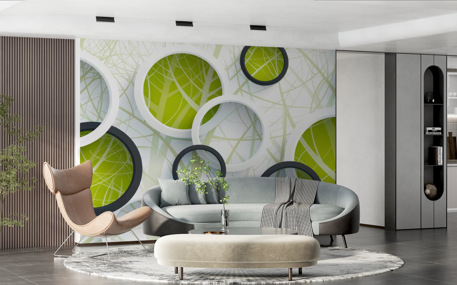 Papier peint fond composé de grands cercles noirs et blancs