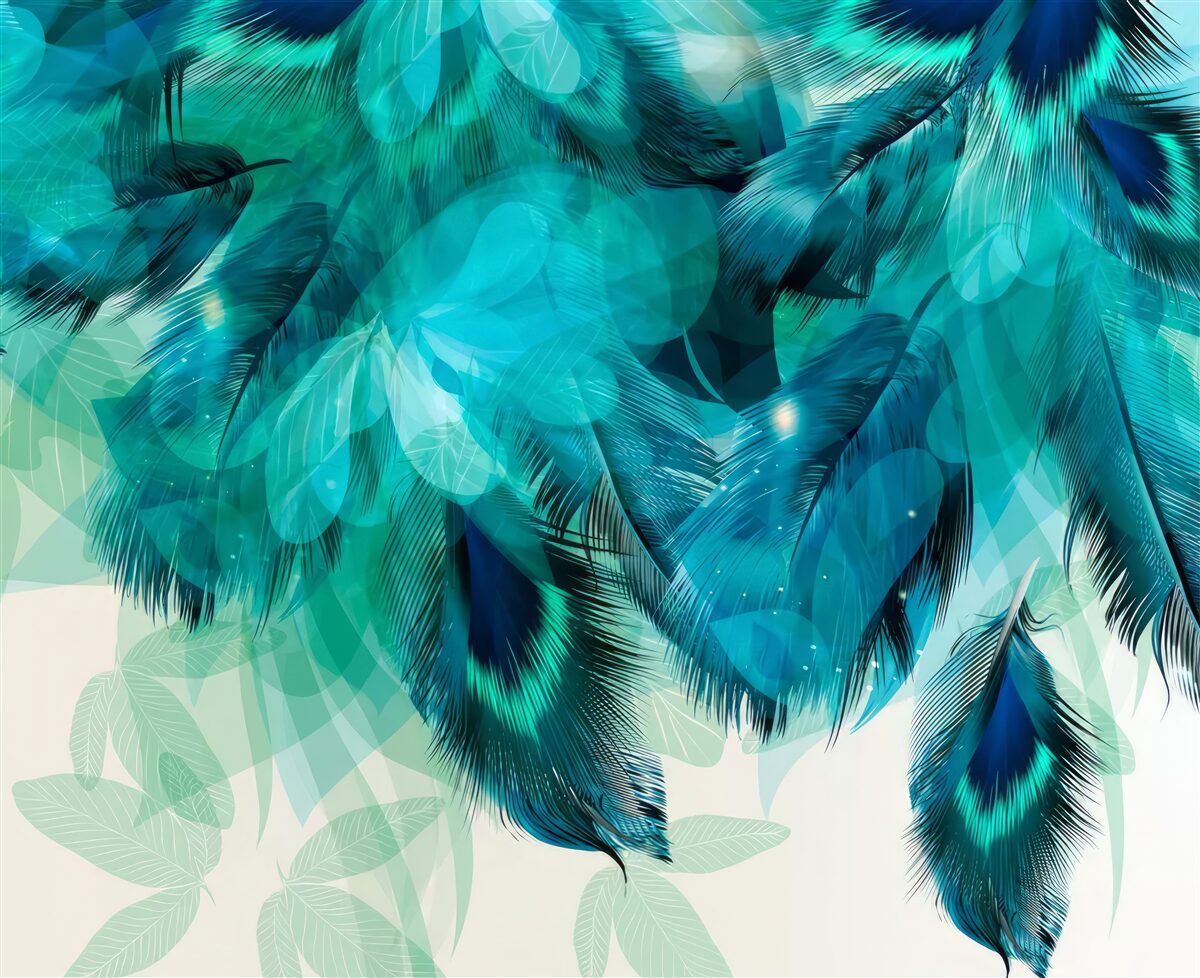 Papier peint plumes de paon de couleur turquoise