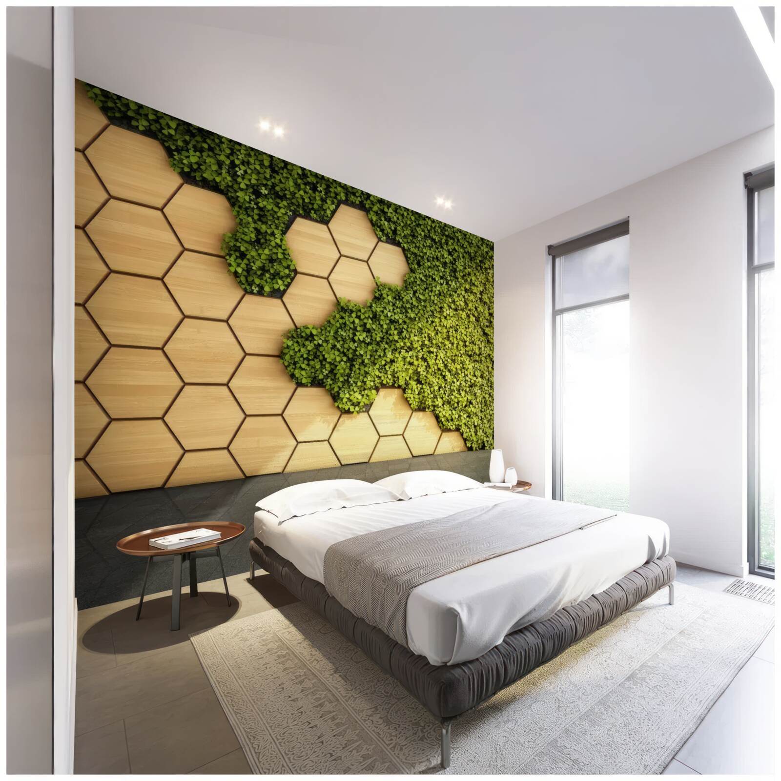 Papier peint lierre vert enroulé autour d'un mur brun