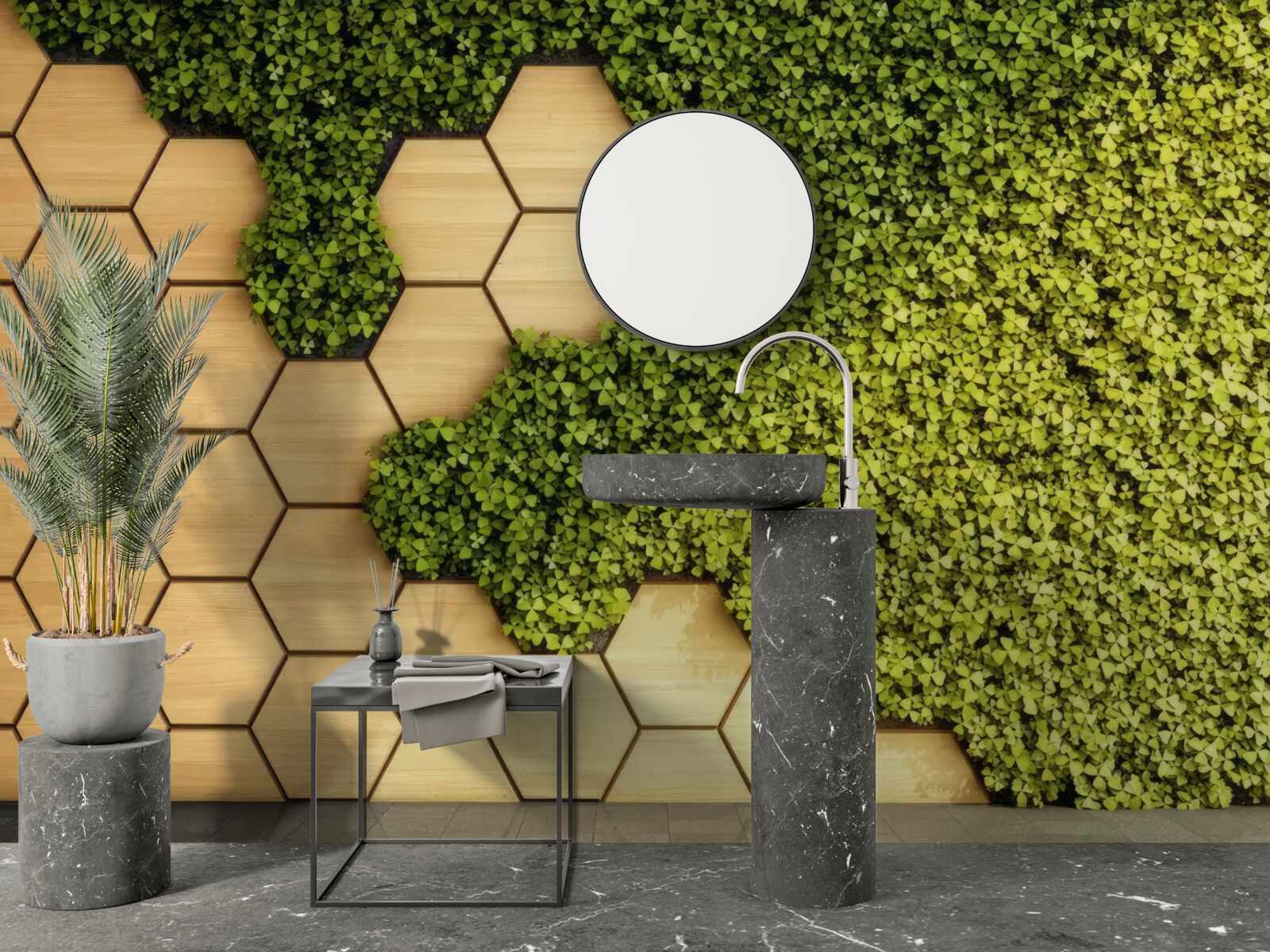 Papier peint lierre vert enroulé autour d'un mur brun