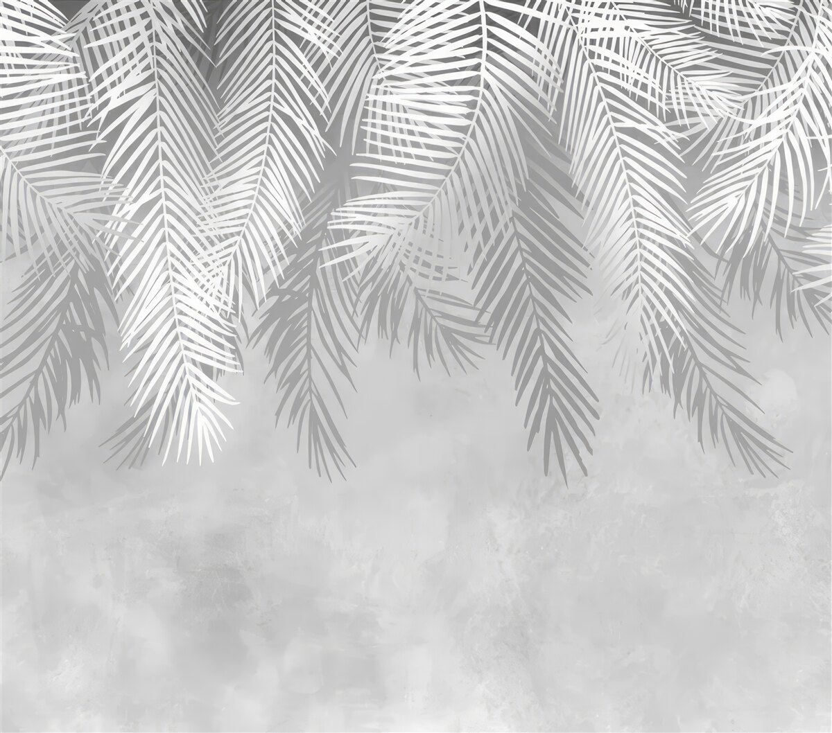 Papier peint grandes feuilles de fougère blanche pendantes