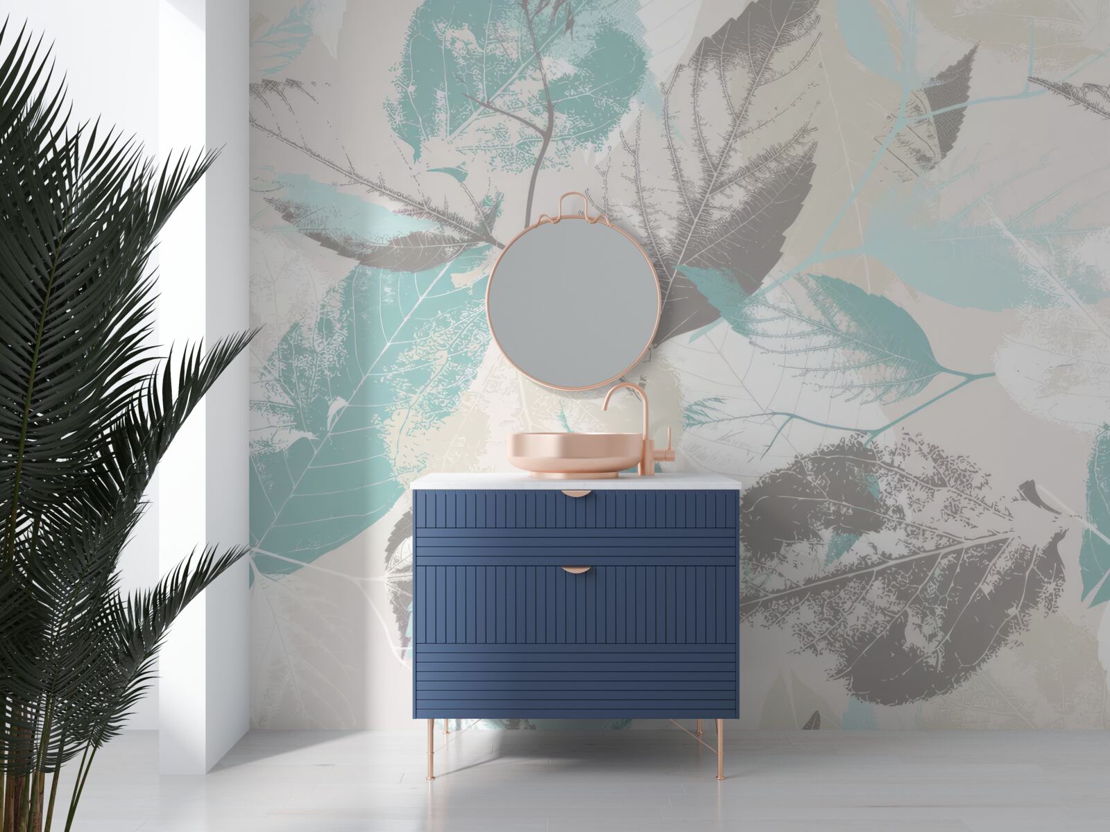 Papier peint feuilles peintes dans une teinte claire