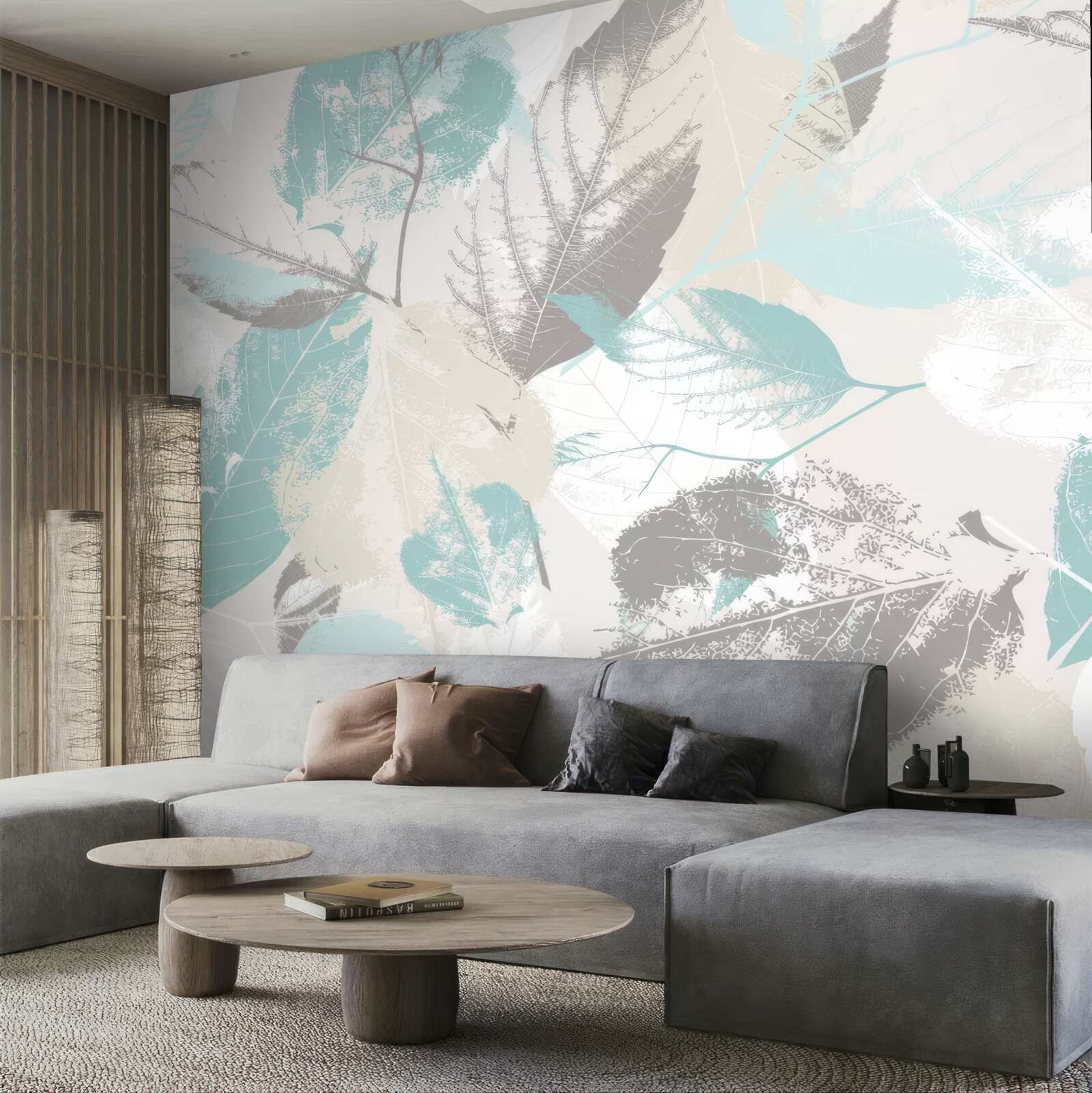 Papier peint feuilles peintes dans une teinte claire