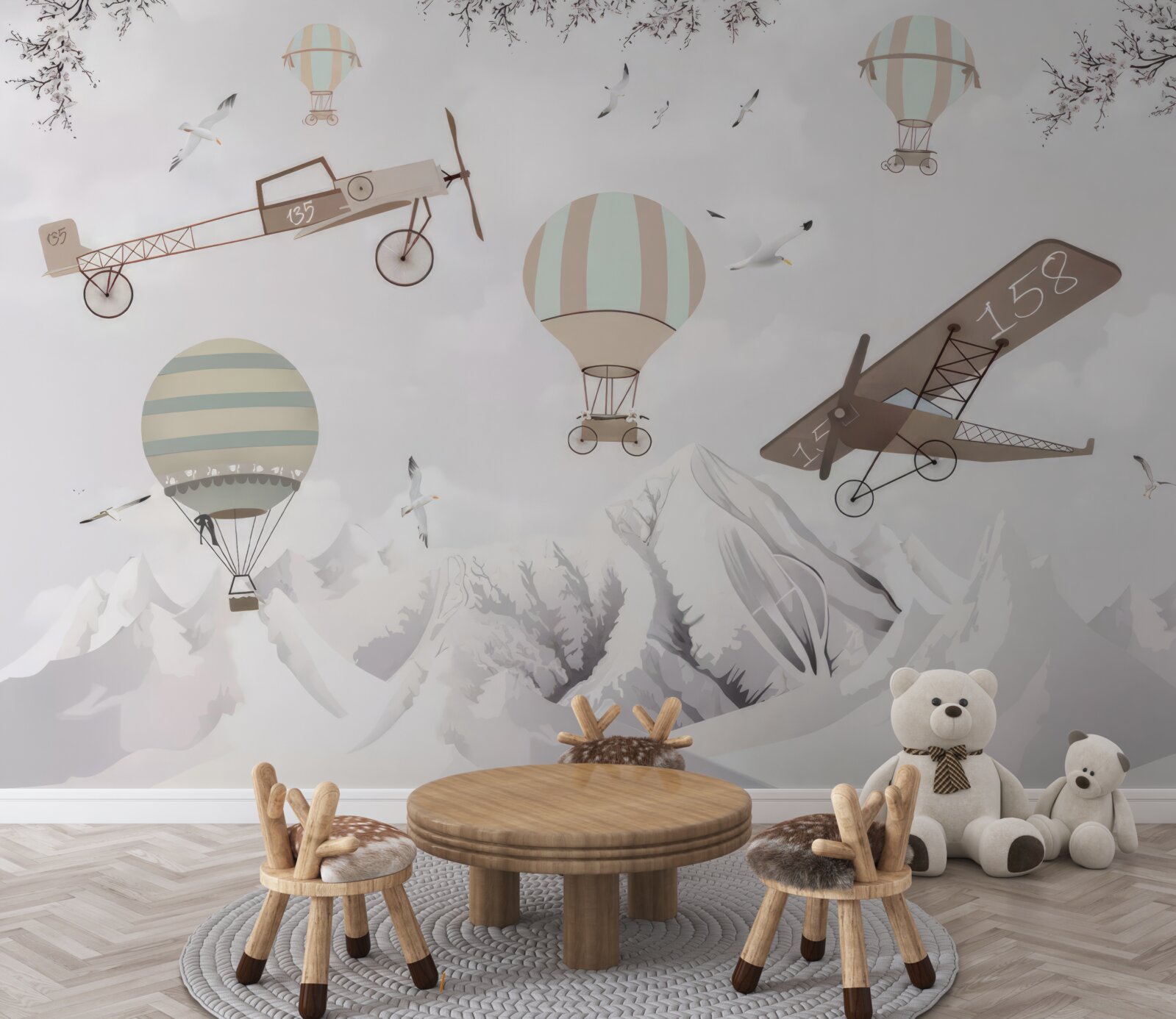 Papier peint divers avions survolent les montagnes