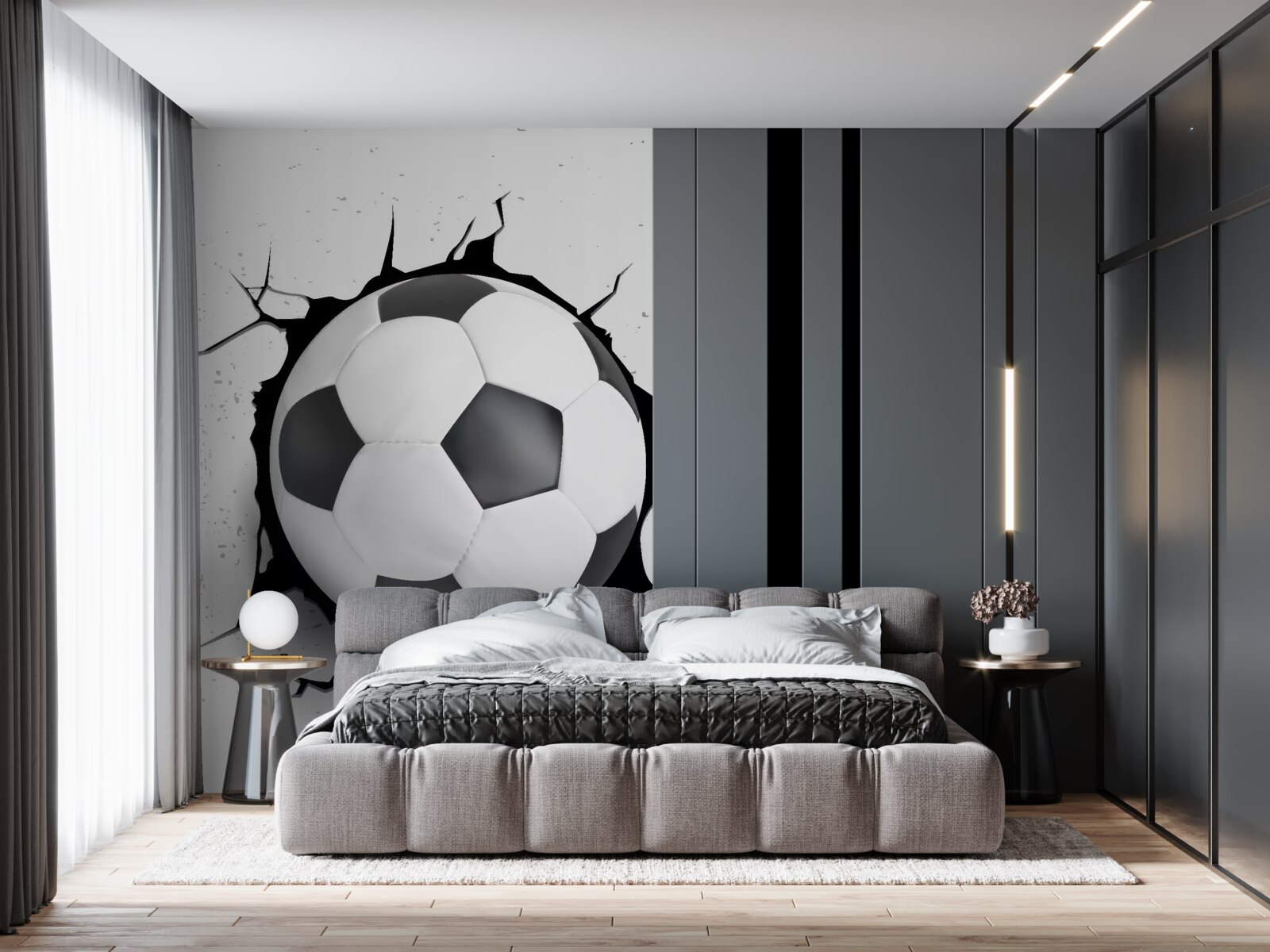 Papier peint un ballon de football dépasse du mur