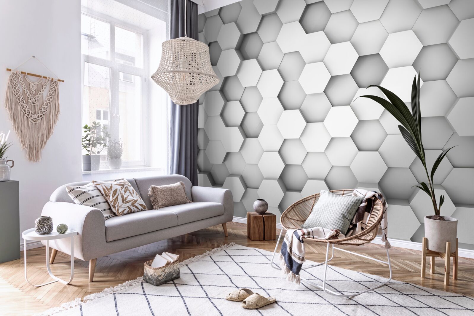 Papier peint fond d'hexagones clairs