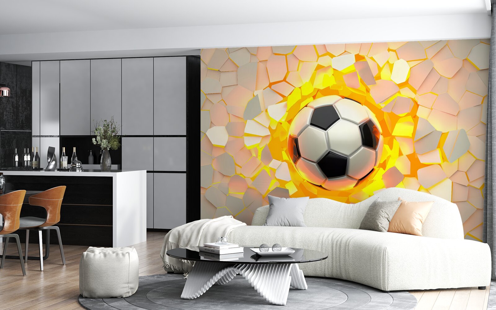 Papier peint la balle traverse le mur et émet une lueur dorée