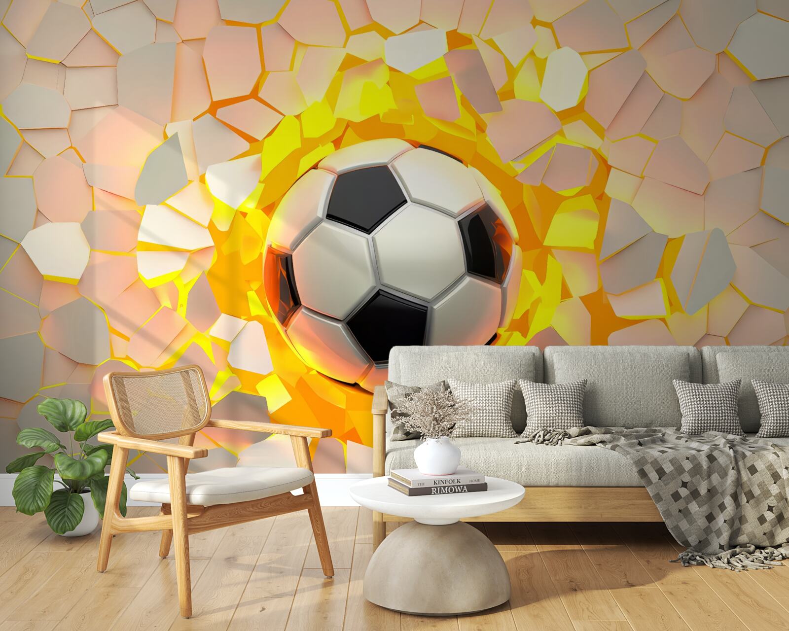 Papier peint la balle traverse le mur et émet une lueur dorée