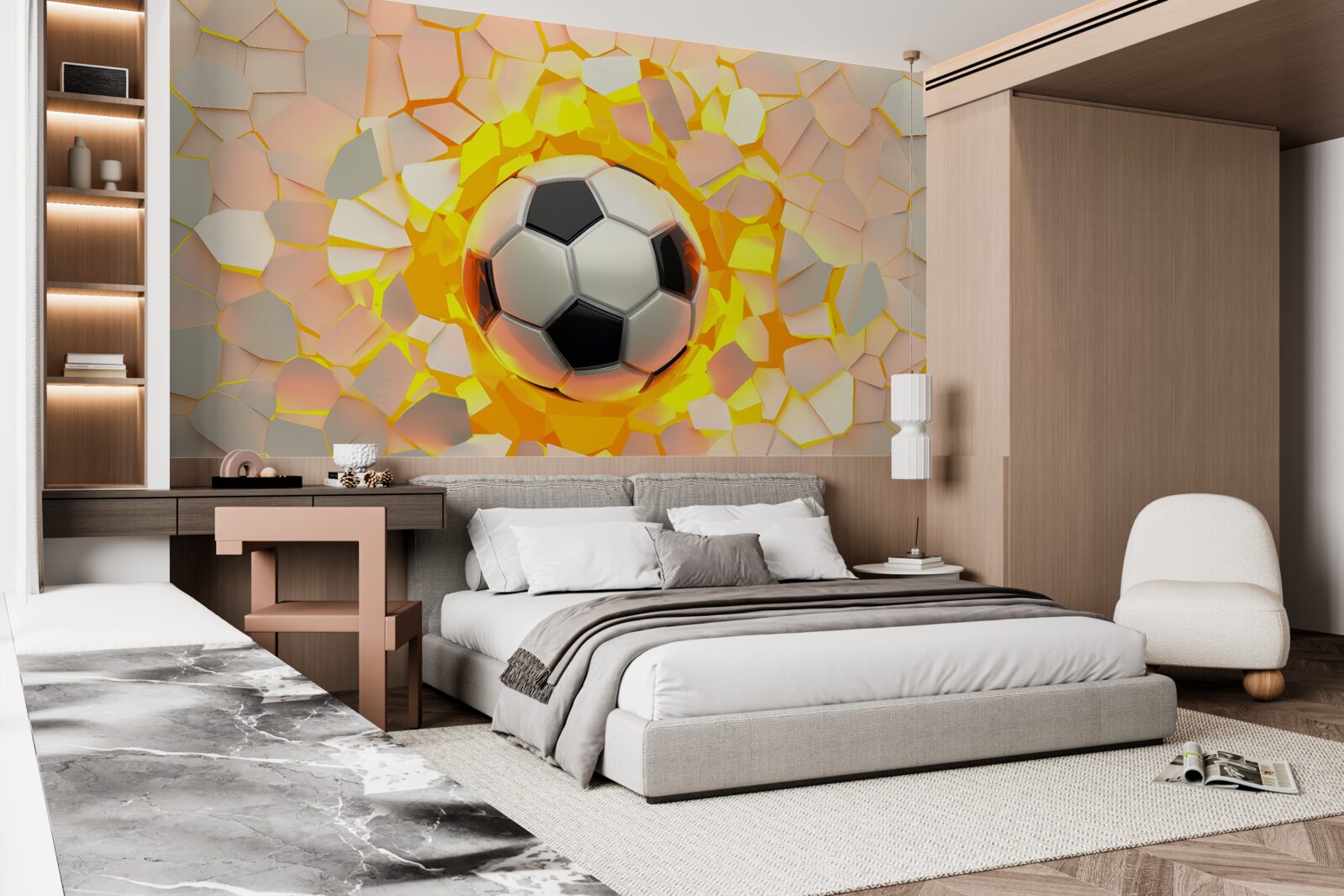 Papier peint la balle traverse le mur et émet une lueur dorée