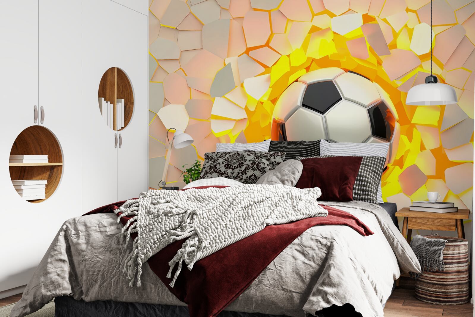 Papier peint la balle traverse le mur et émet une lueur dorée