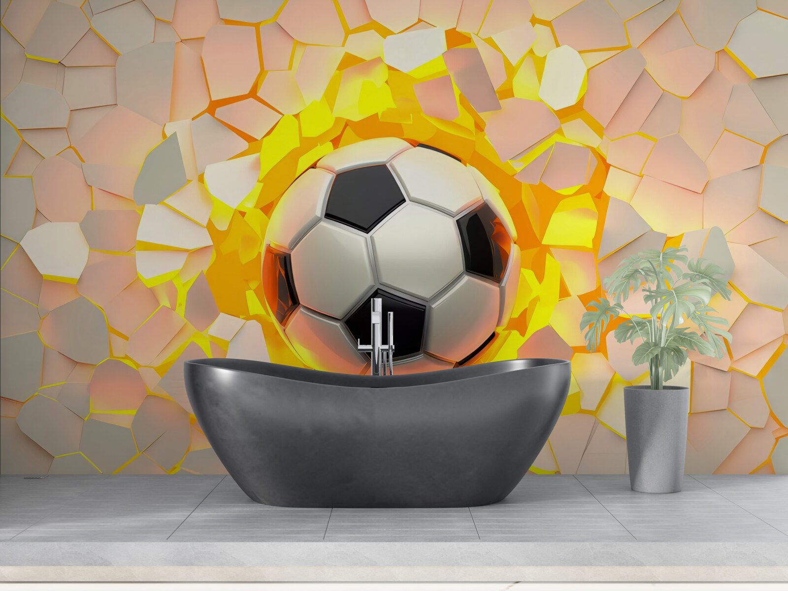 Papier peint la balle traverse le mur et émet une lueur dorée