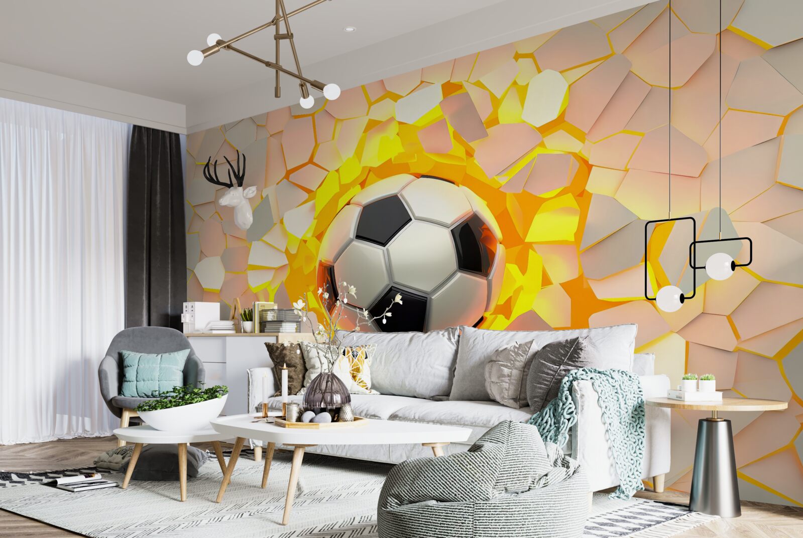 Papier peint la balle traverse le mur et émet une lueur dorée