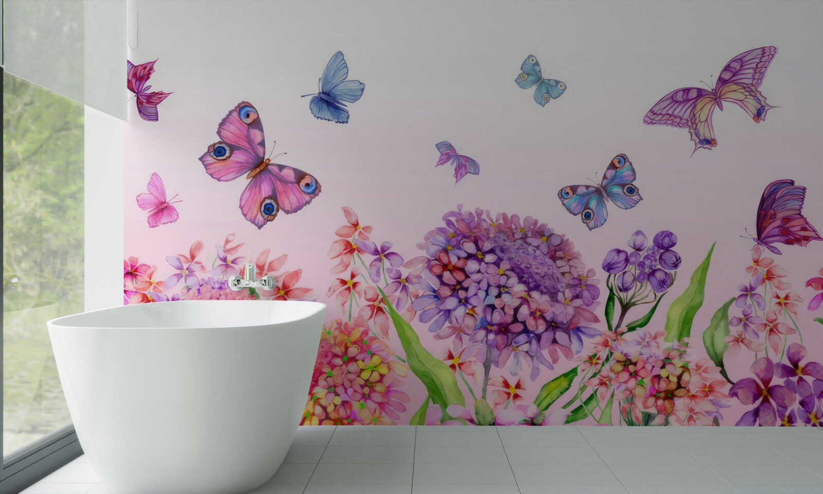 Papier peint les papillons volent au-dessus des fleurs