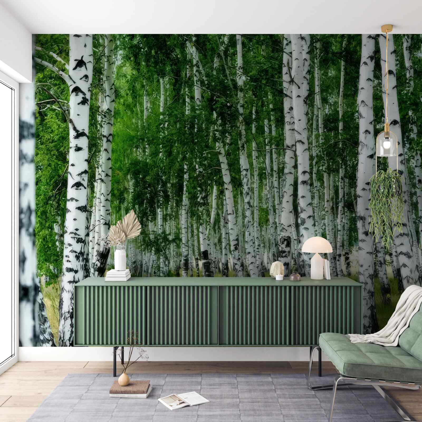 Papier peint bosquet de bouleaux dense