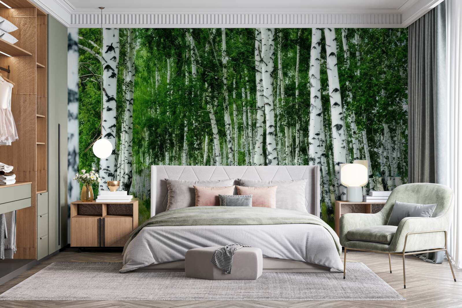 Papier peint bosquet de bouleaux dense