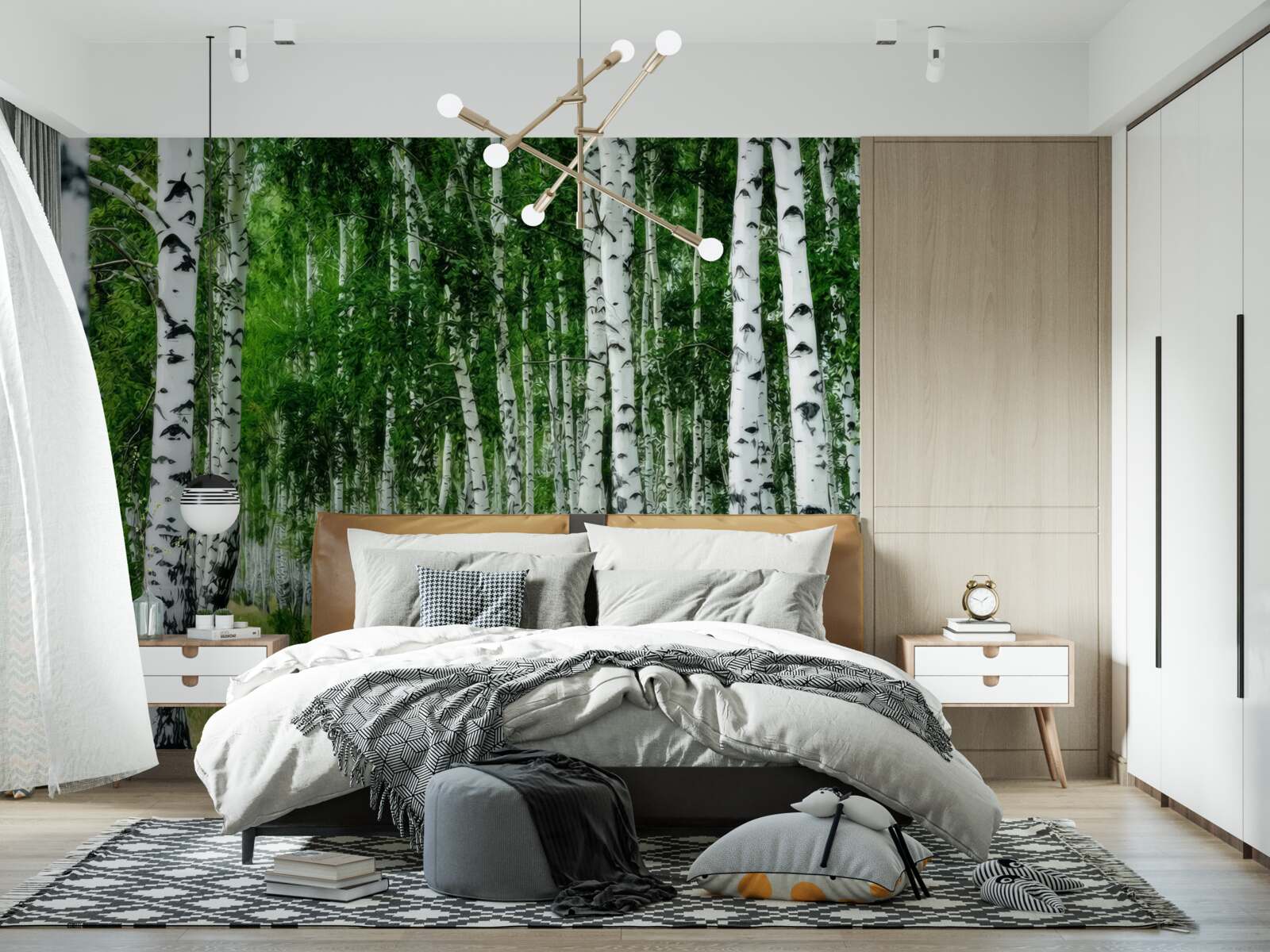 Papier peint bosquet de bouleaux dense