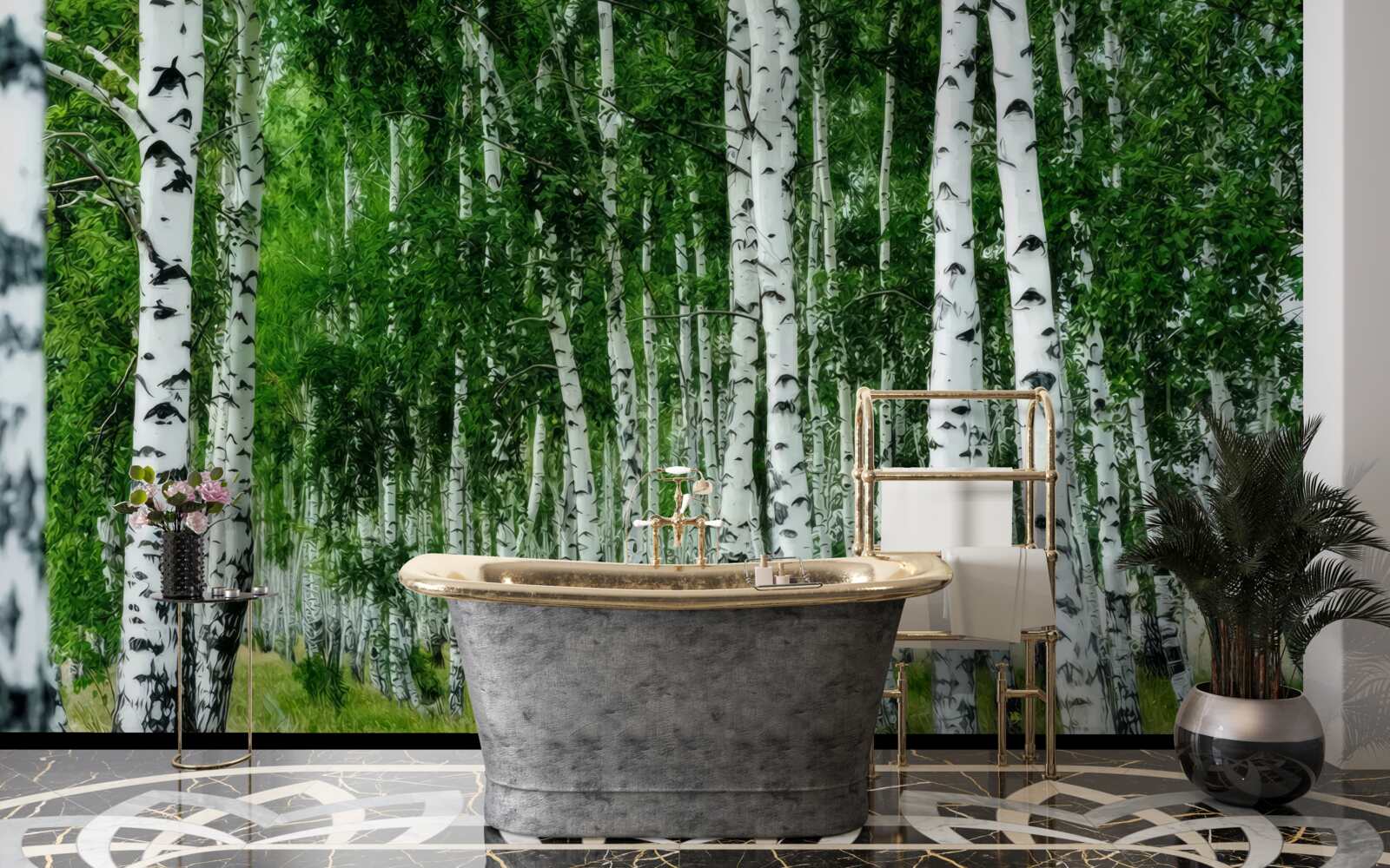 Papier peint bosquet de bouleaux dense