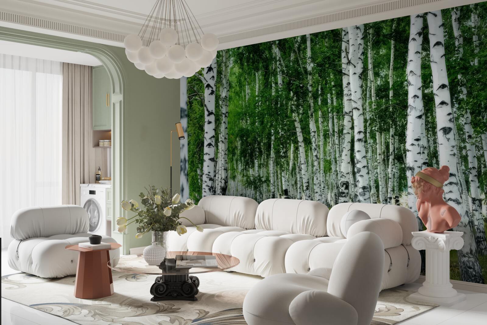 Papier peint bosquet de bouleaux dense