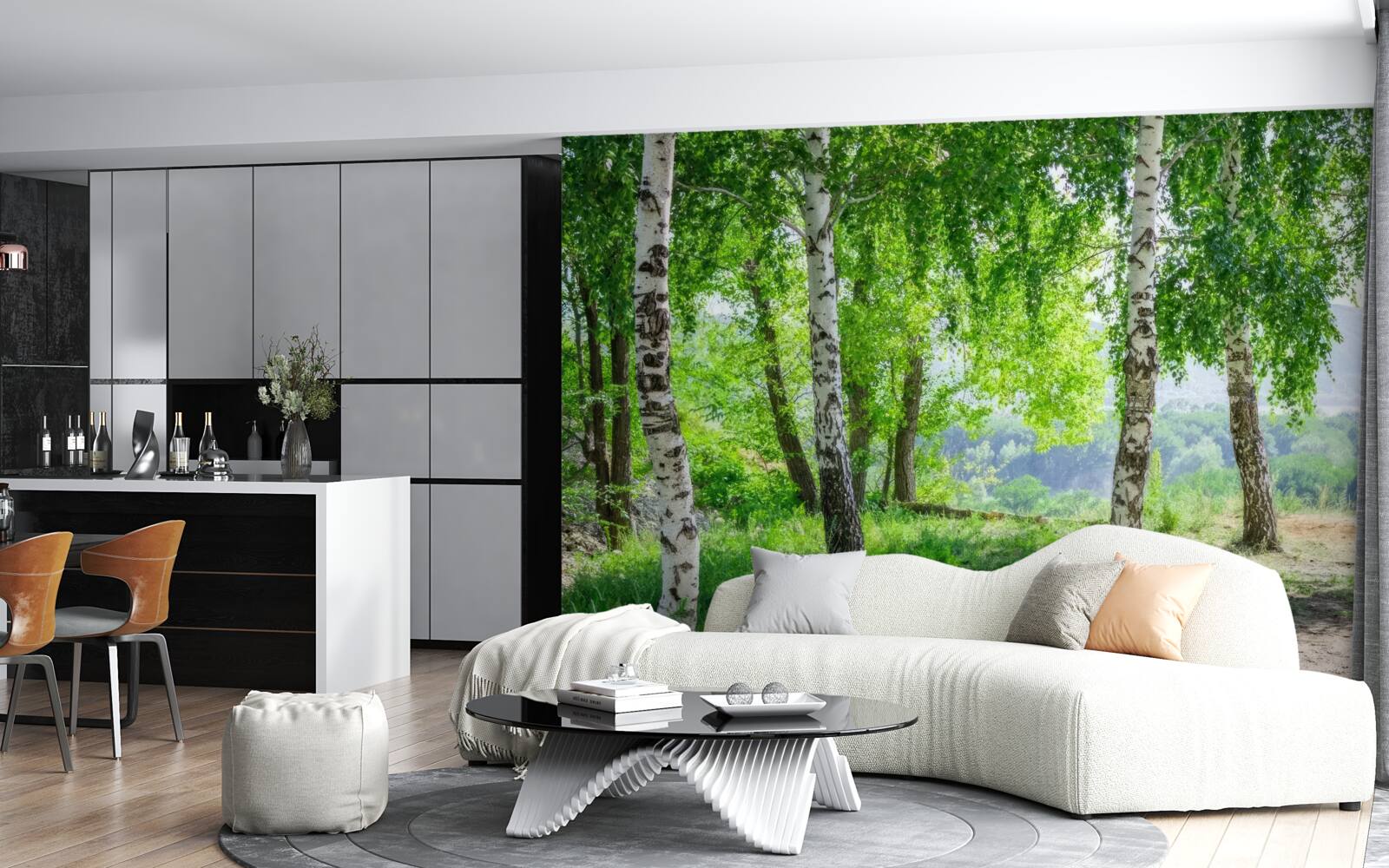 Papier peint une forêt de bouleaux verts