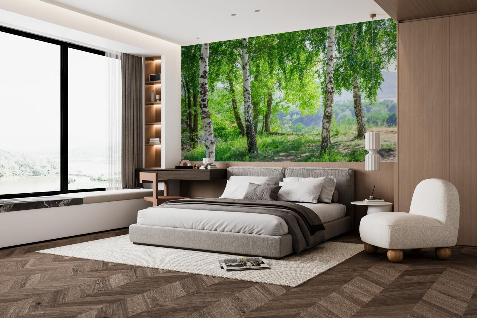 Papier peint une forêt de bouleaux verts