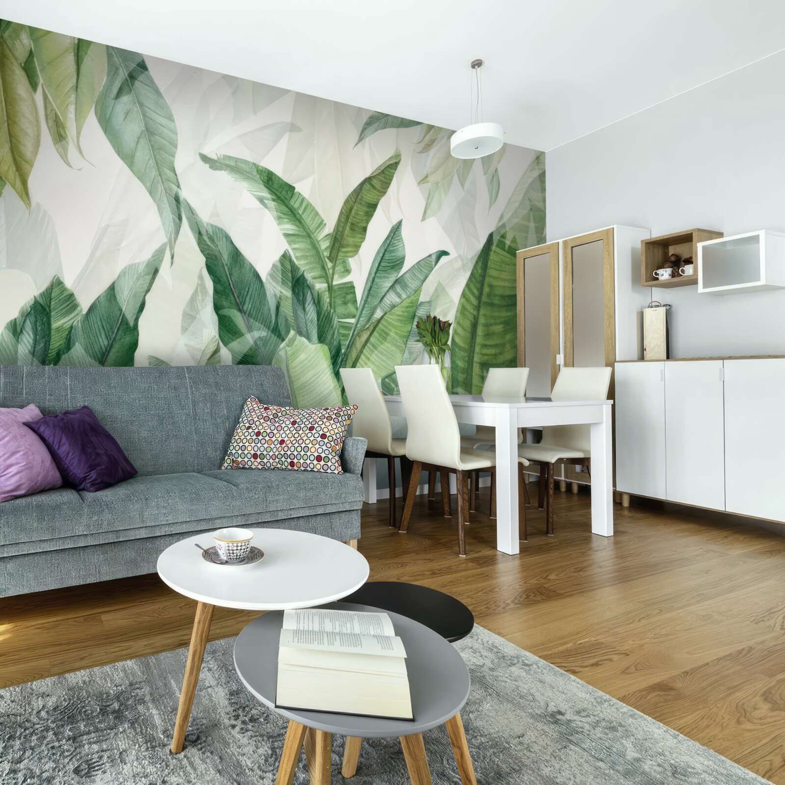 Papier peint feuilles vertes tropicales