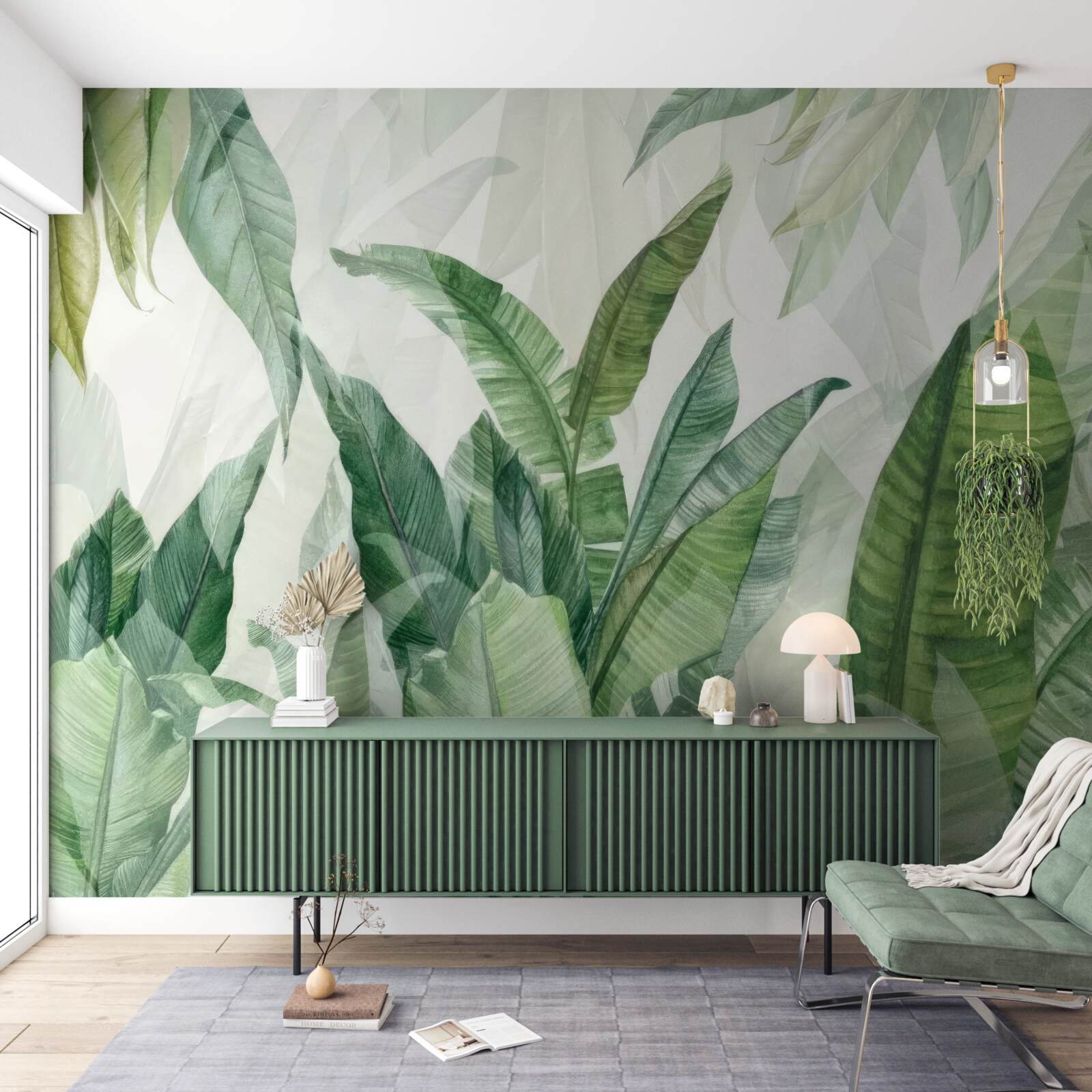 Papier peint feuilles vertes tropicales