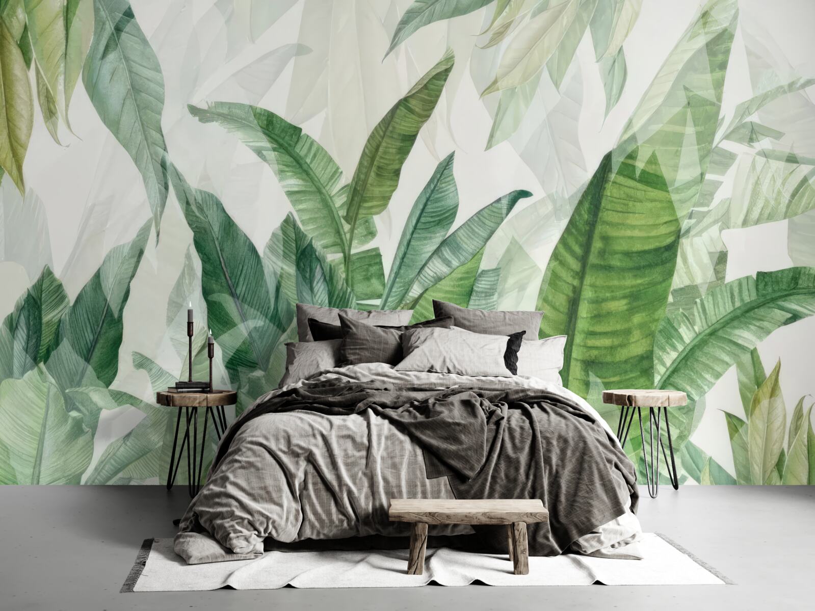 Papier peint feuilles vertes tropicales