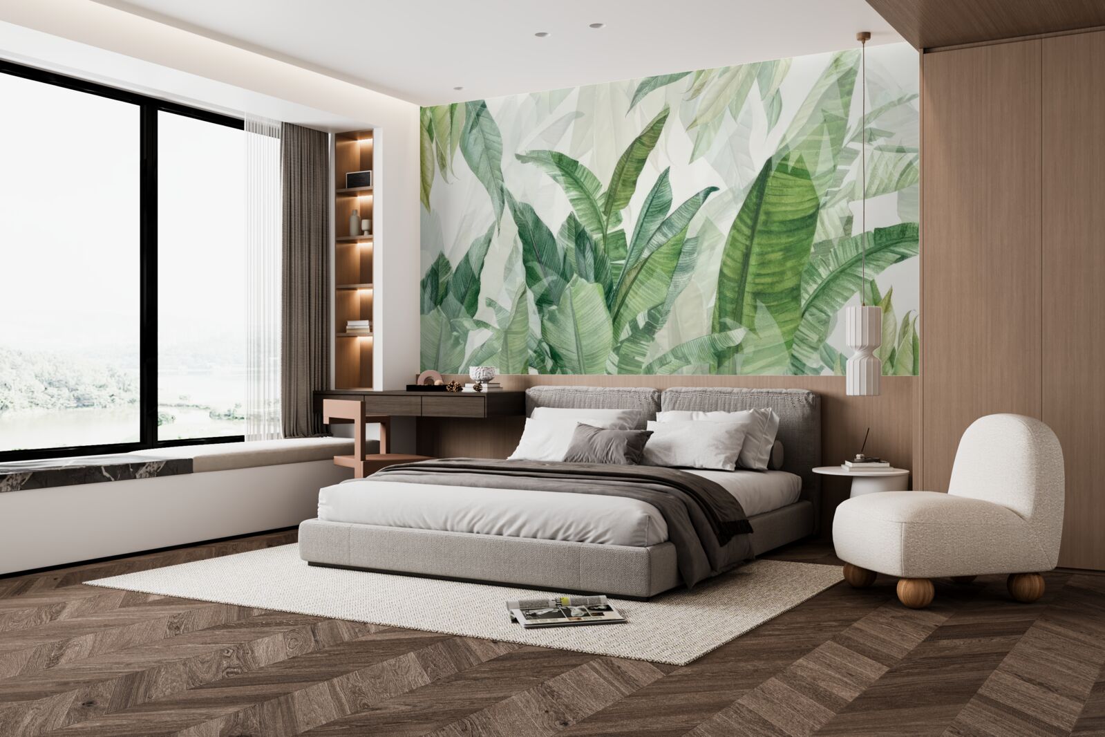 Papier peint feuilles vertes tropicales