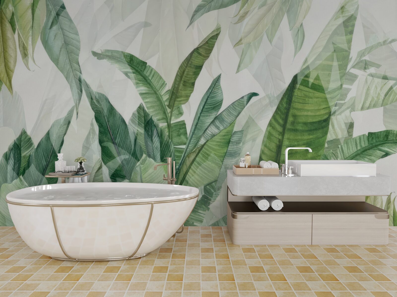 Papier peint feuilles vertes tropicales