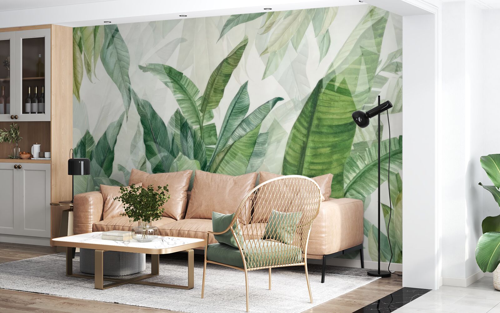 Papier peint feuilles vertes tropicales