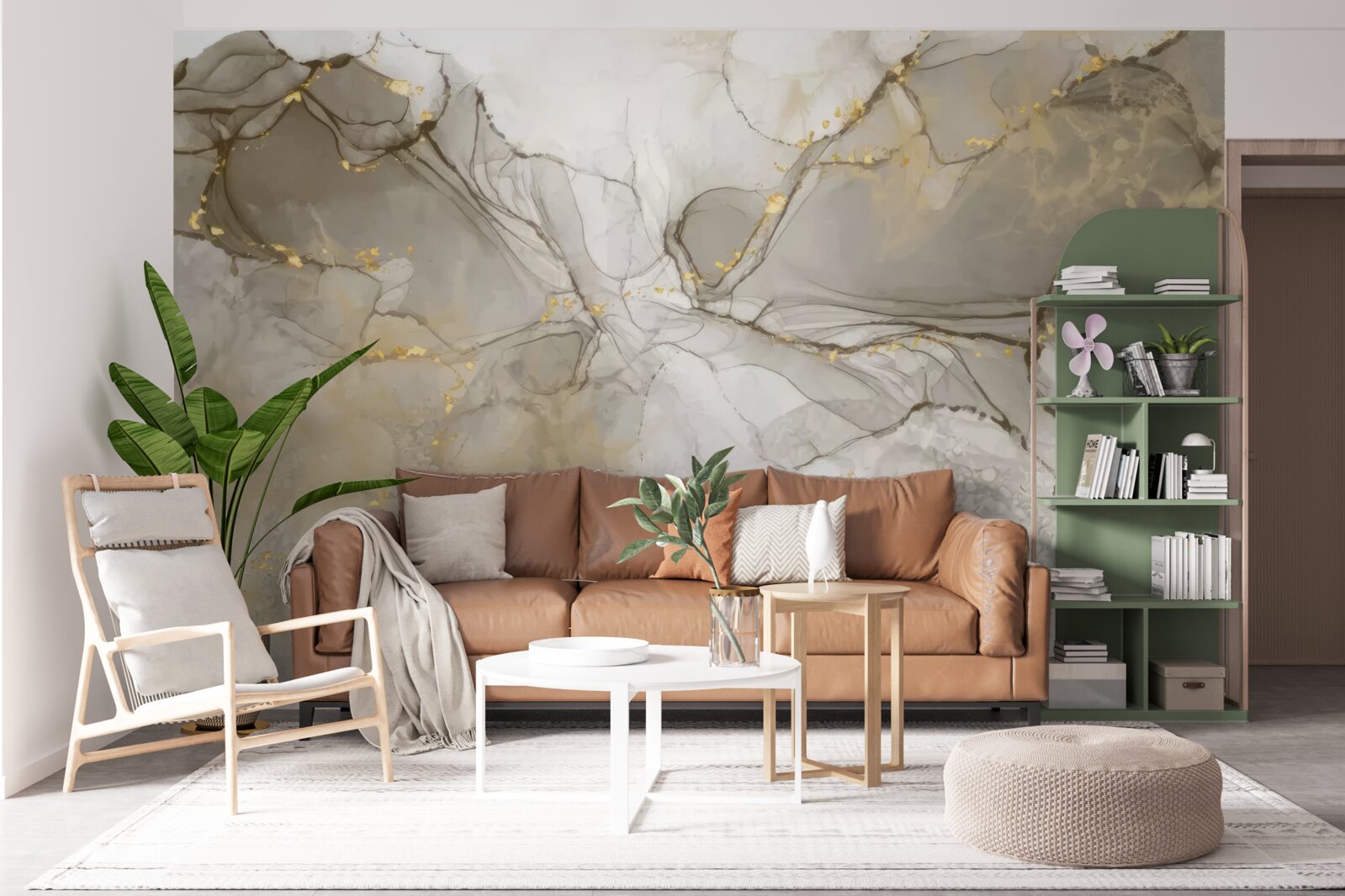 Papier peint blanc et gris avec marbre doré