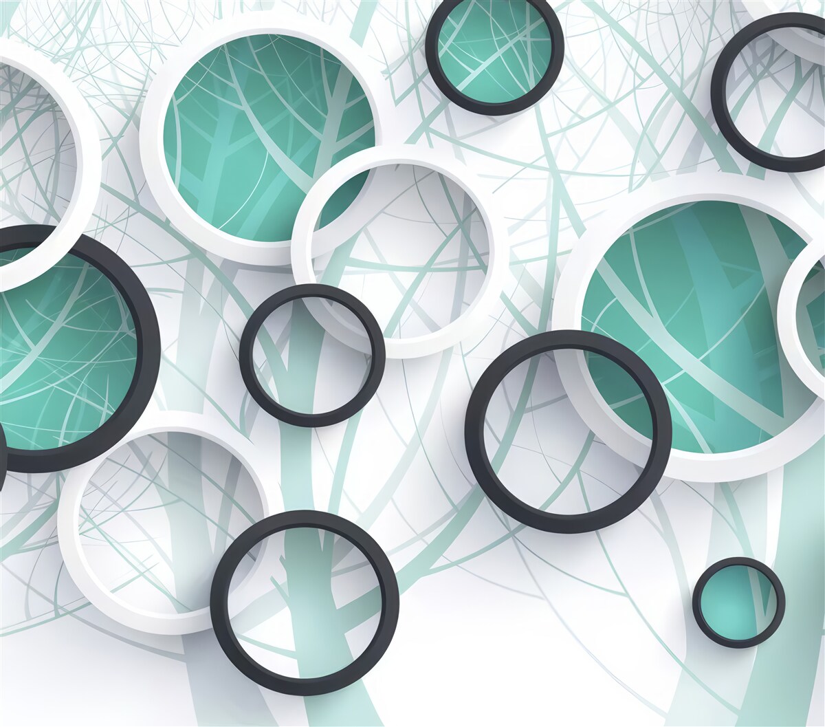 Papier peint roues volumétriques en noir et blanc