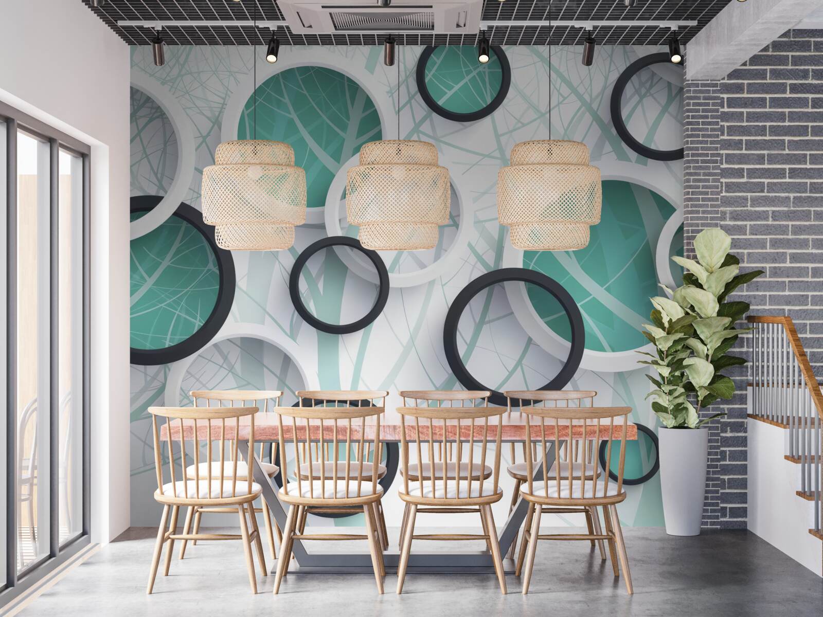 Papier peint roues volumétriques en noir et blanc