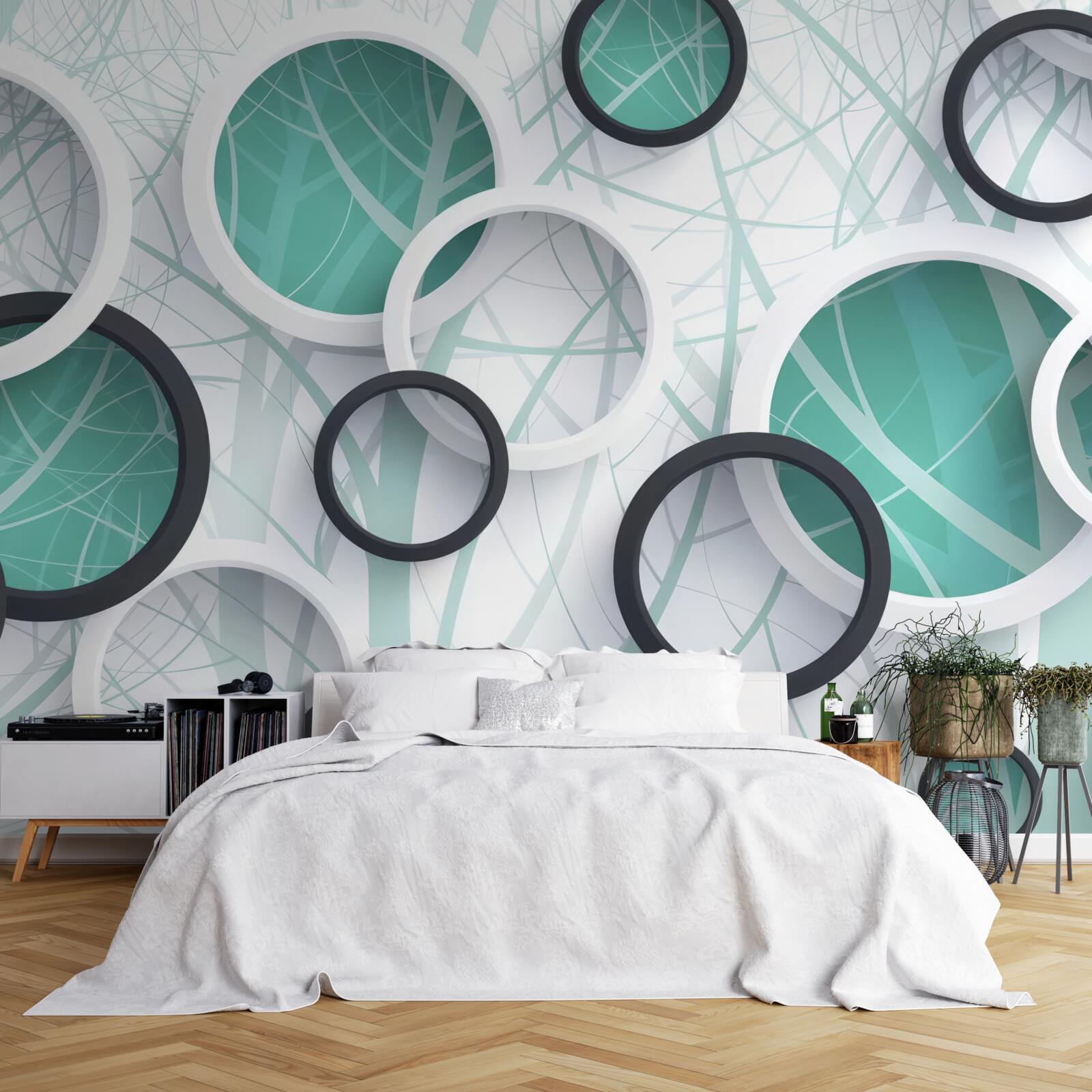 Papier peint roues volumétriques en noir et blanc