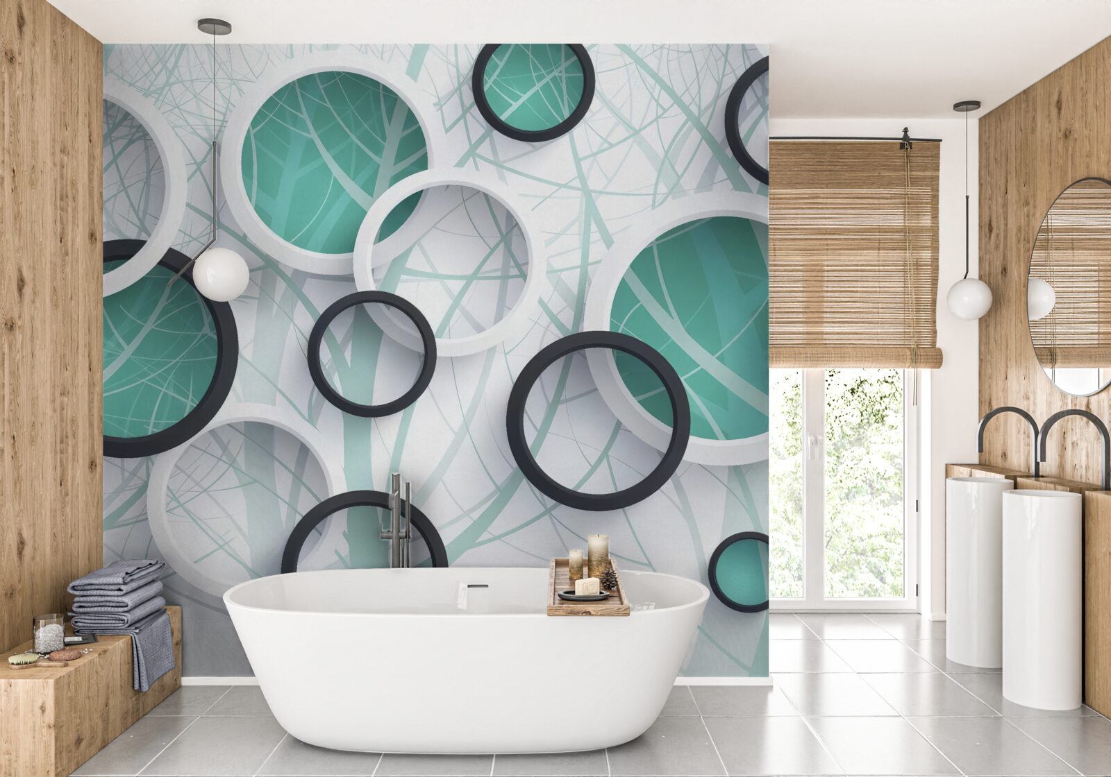 Papier peint roues volumétriques en noir et blanc