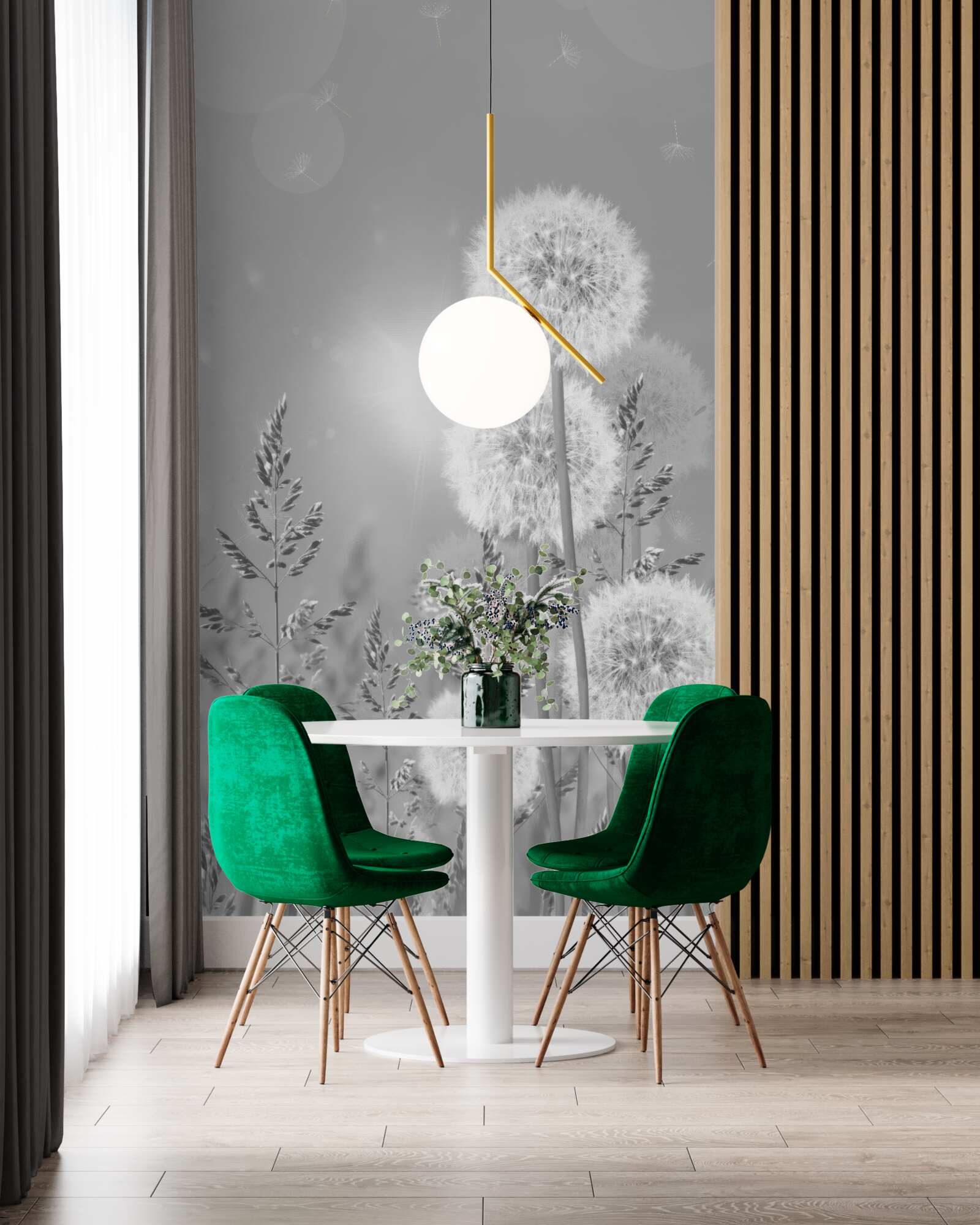 Papier peint pissenlits en noir et blanc