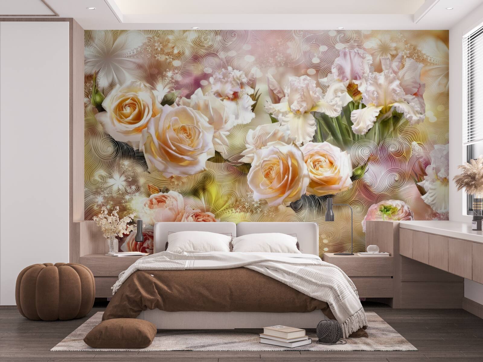 Papier peint roses crème