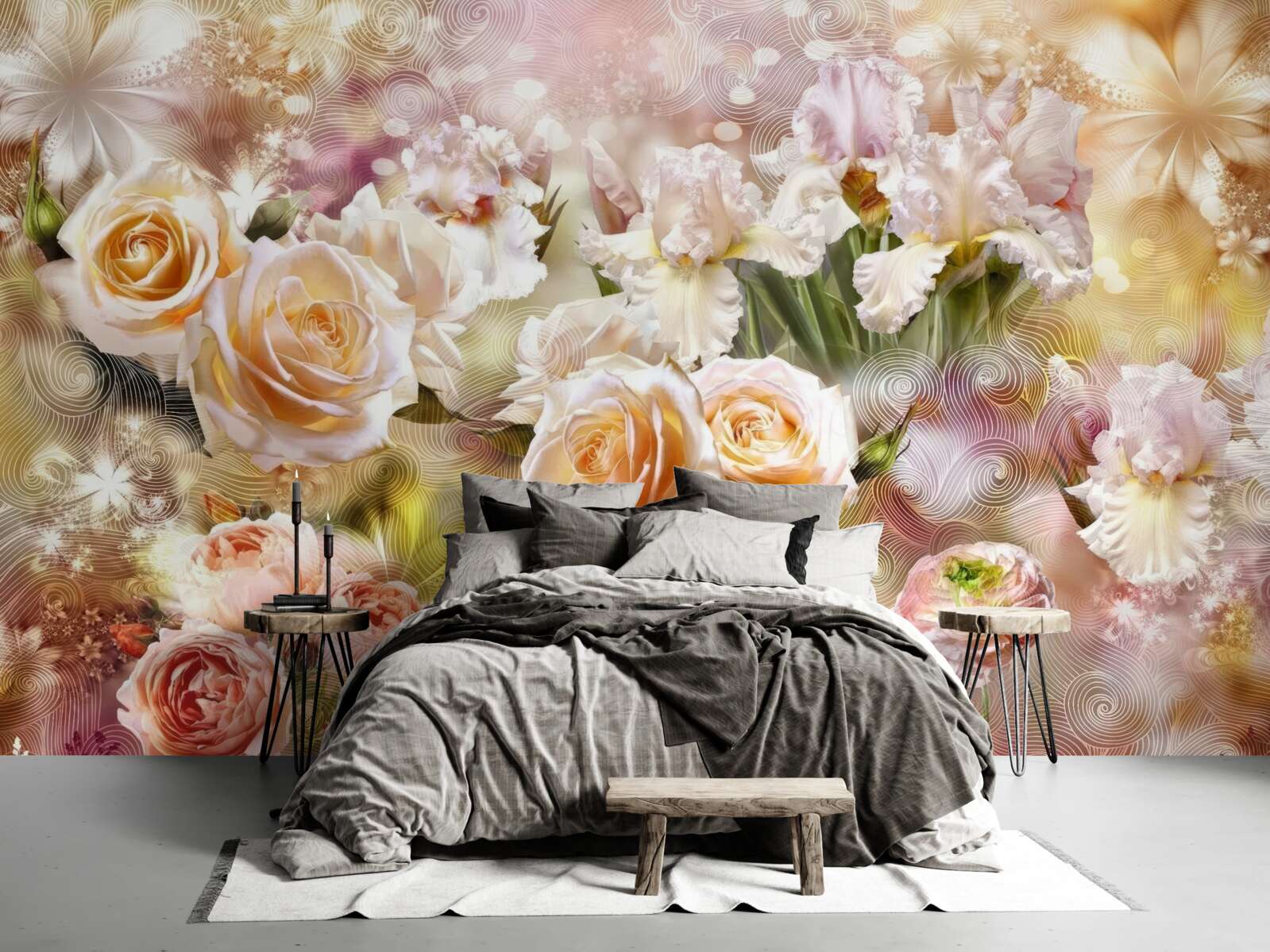 Papier peint roses crème