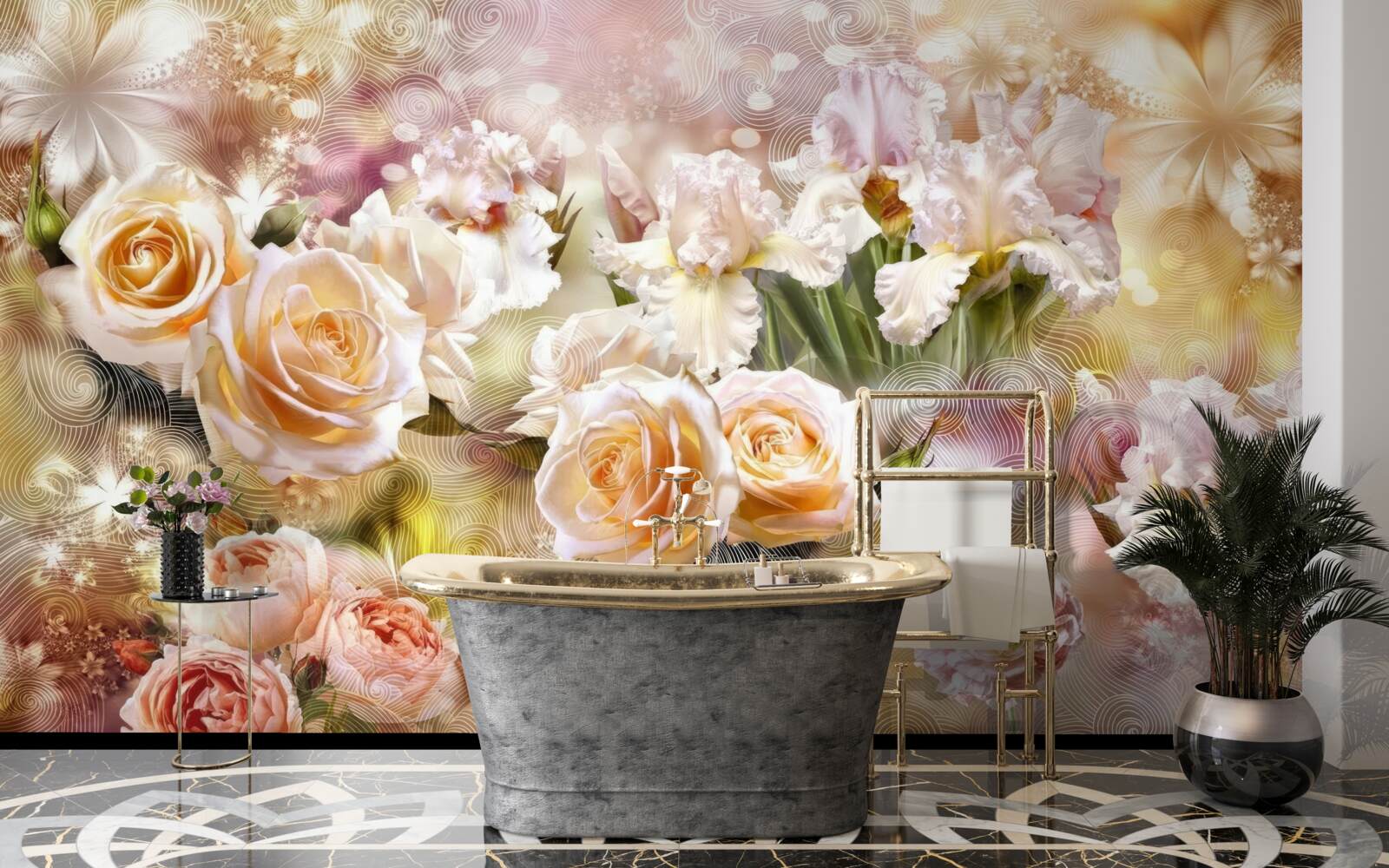 Papier peint roses crème