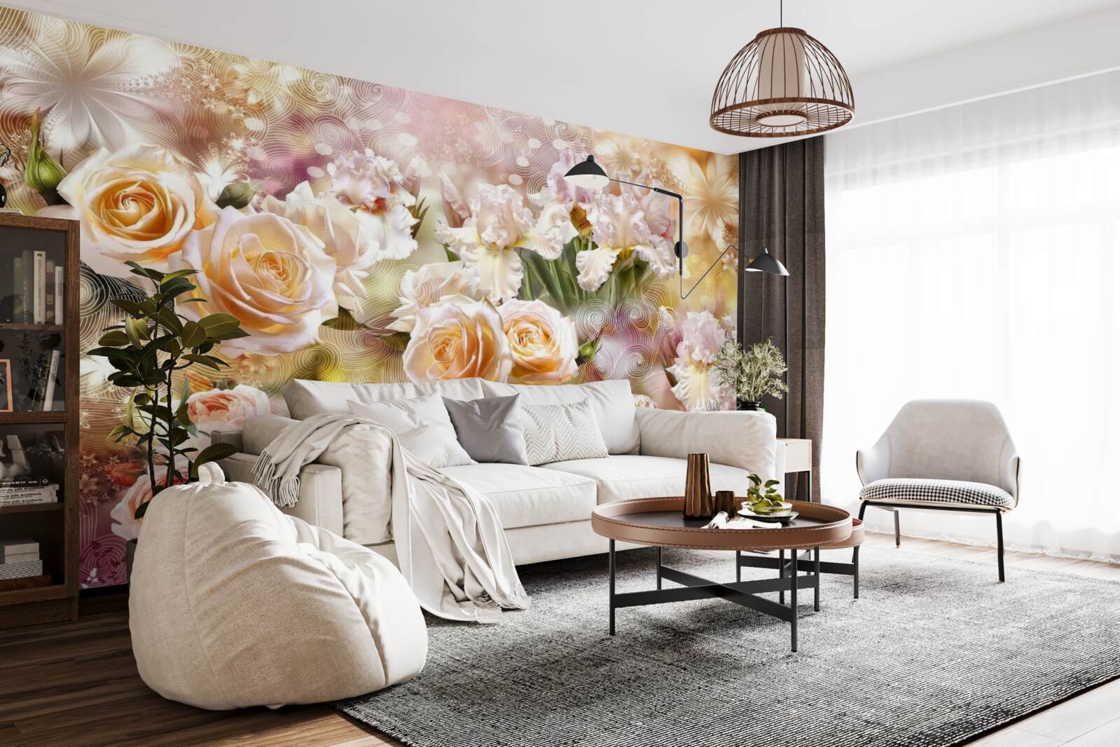 Papier peint roses crème