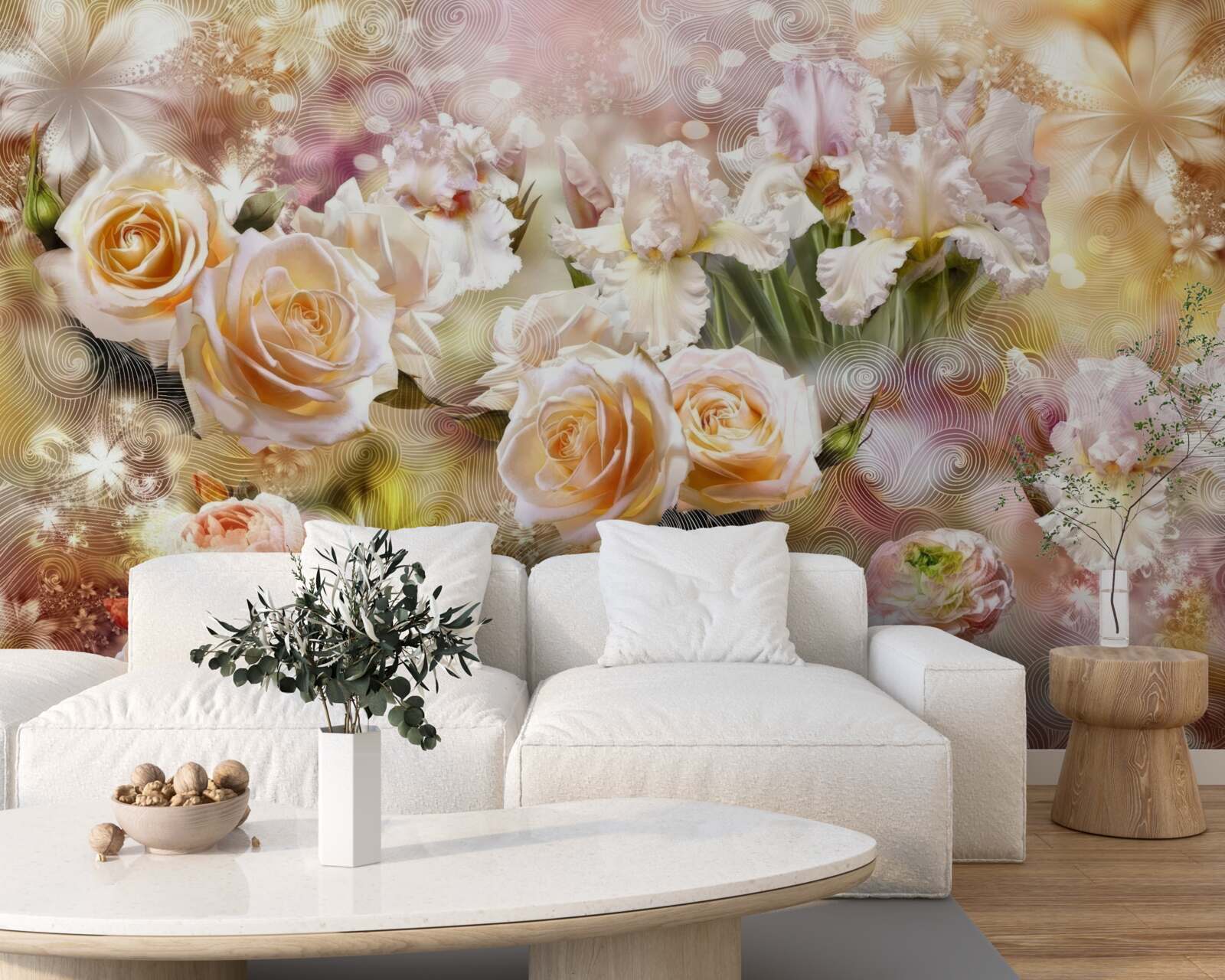 Papier peint roses crème