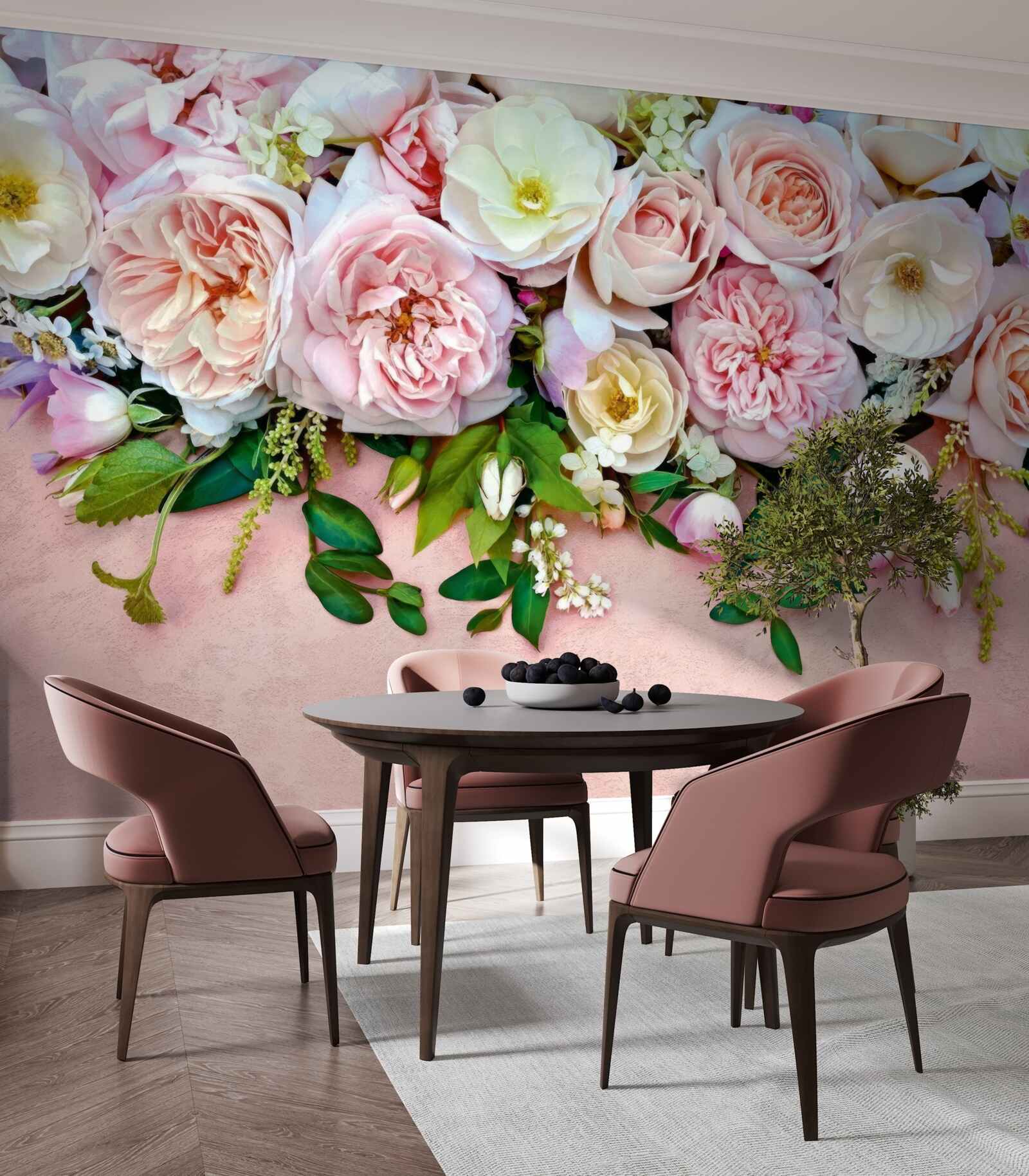 Papier peint roses légères et délicates