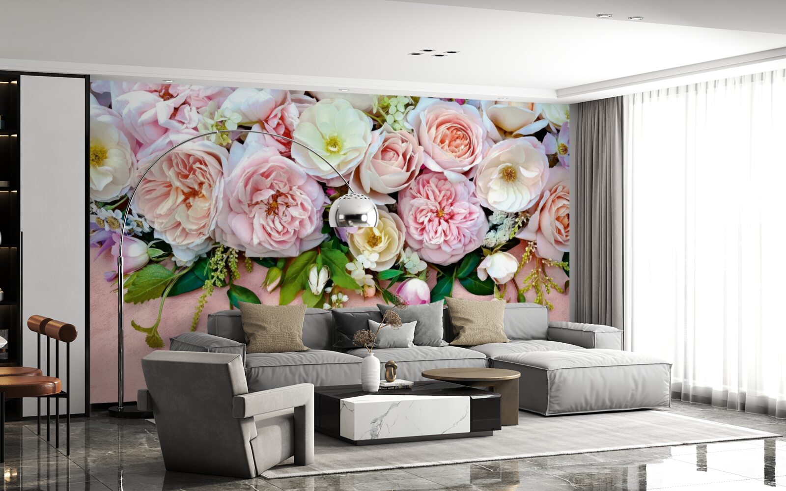 Papier peint roses légères et délicates