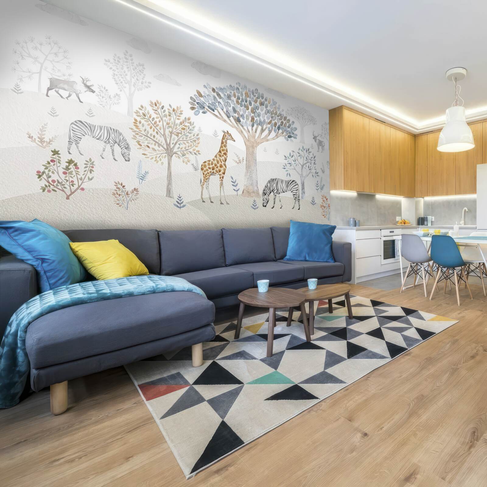 Papier peint la forêt abrite des girafes, des zèbres et des cerfs